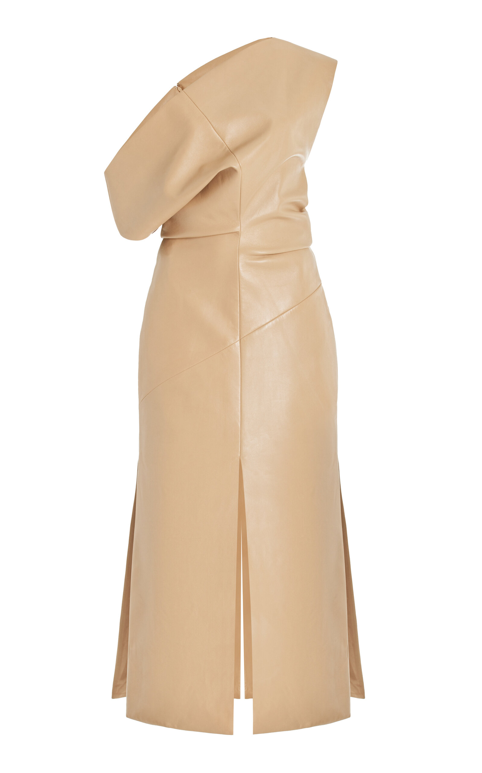 Women s Nappa Leather Off the shoulder Maxi Dress In Khaki