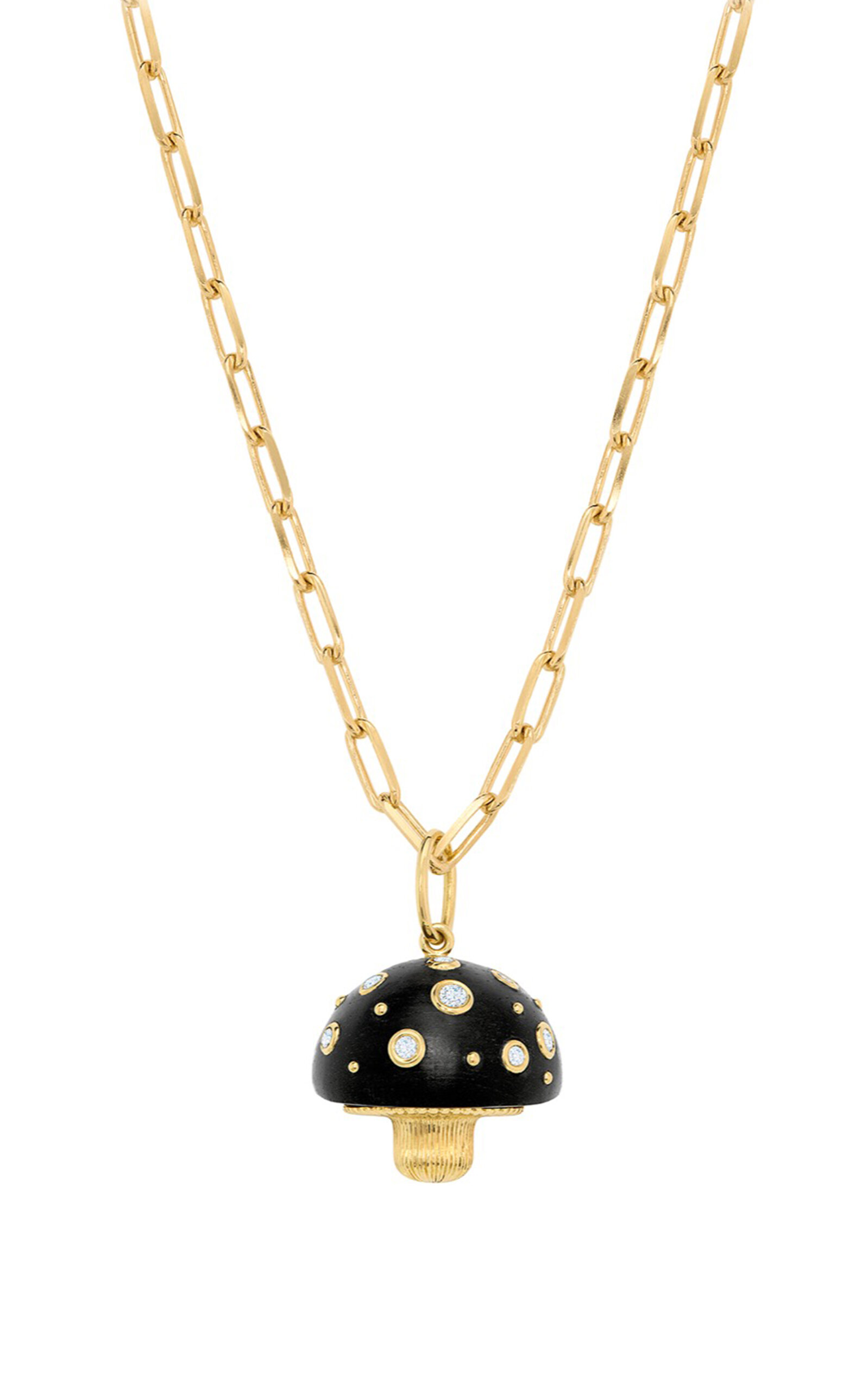 Sauer 18k Yellow Gold Small Black Toadstool Pendant Necklace