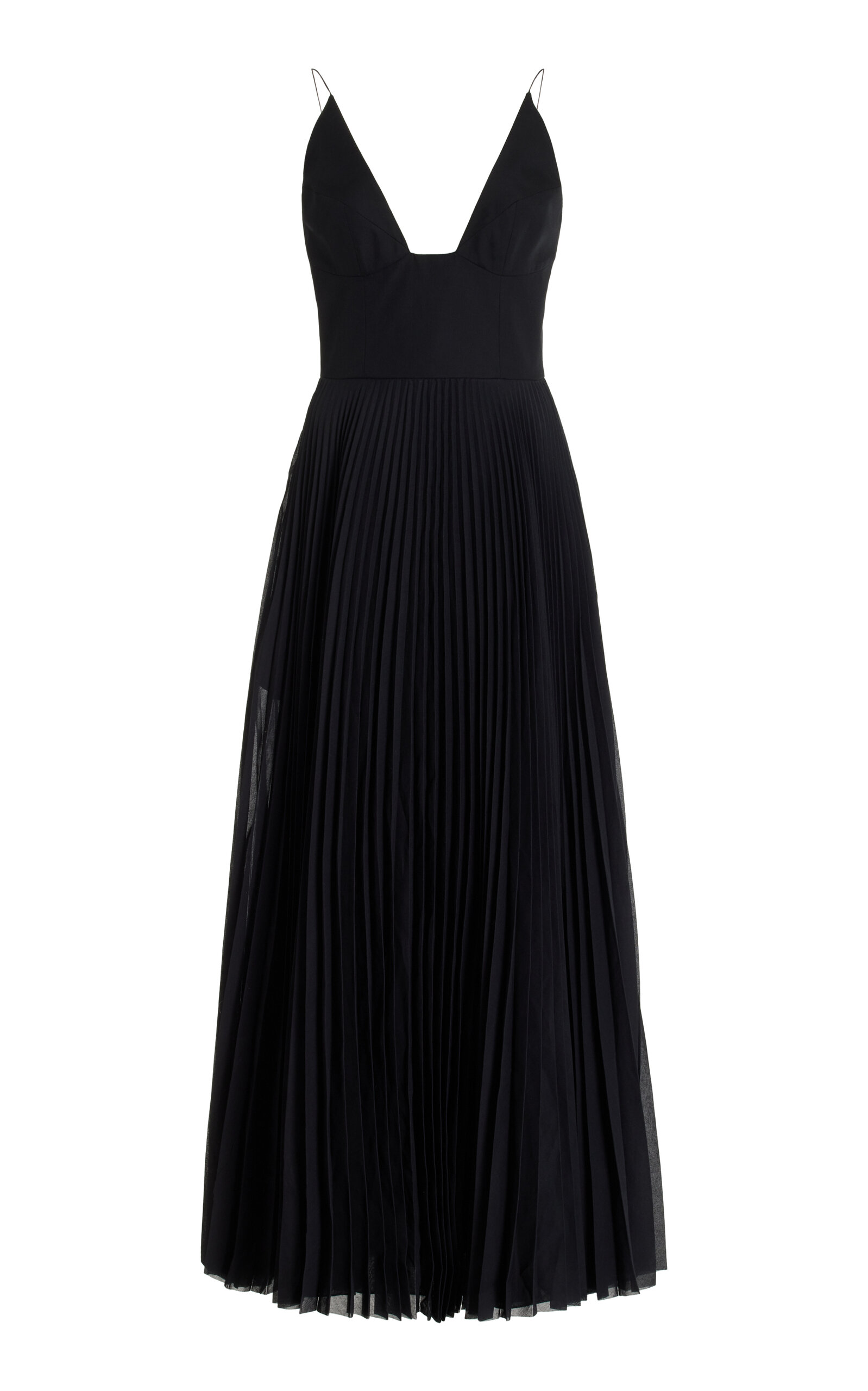 Brandon Maxwell Bralette-style Maxi Dress With Pleated Skirt