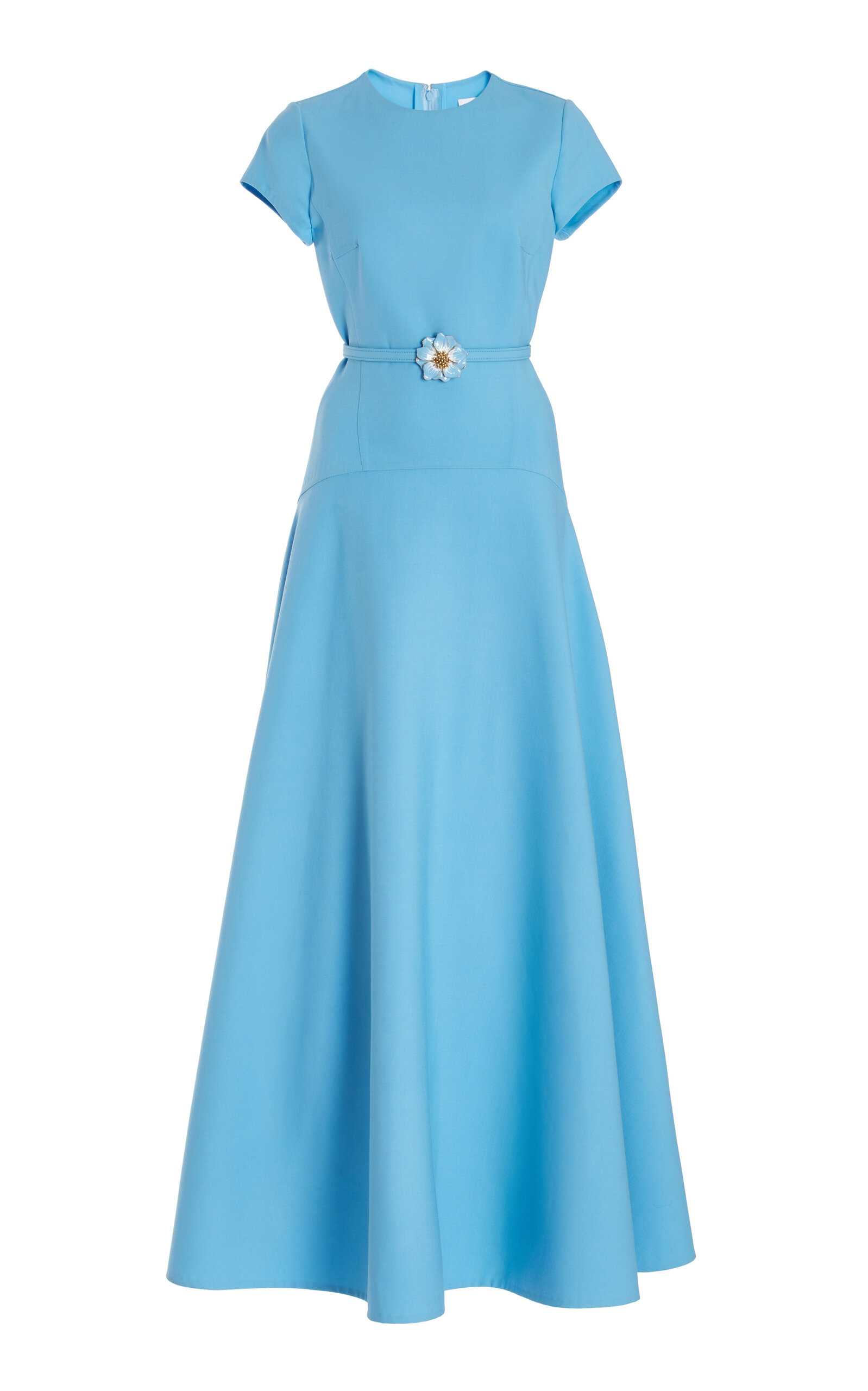 Oscar De La Renta Jewel Neck Stretch-wool Full Maxi Dress In Blue