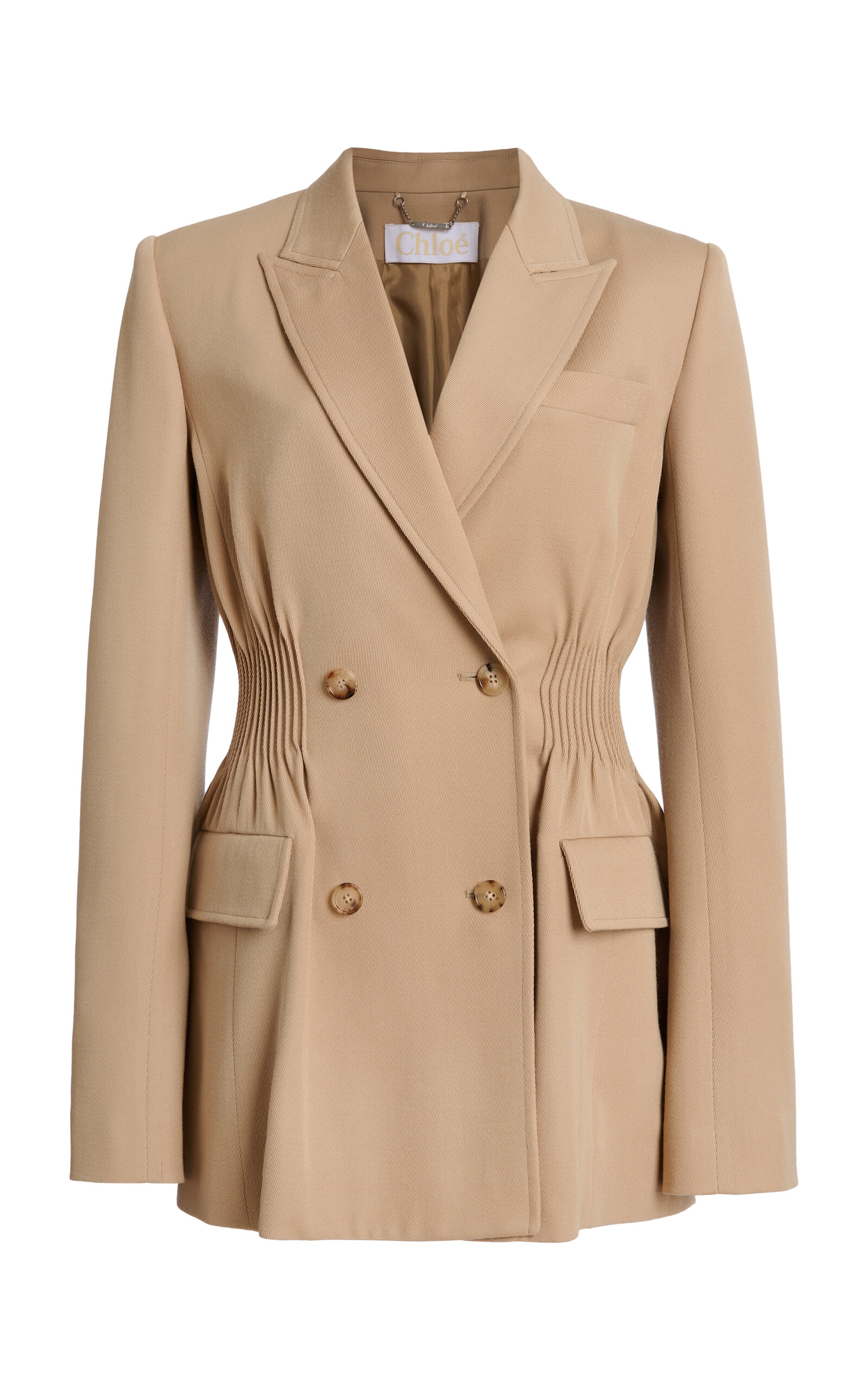 Chloé Shirred Double-Breasted Wool Gabardine Blazer