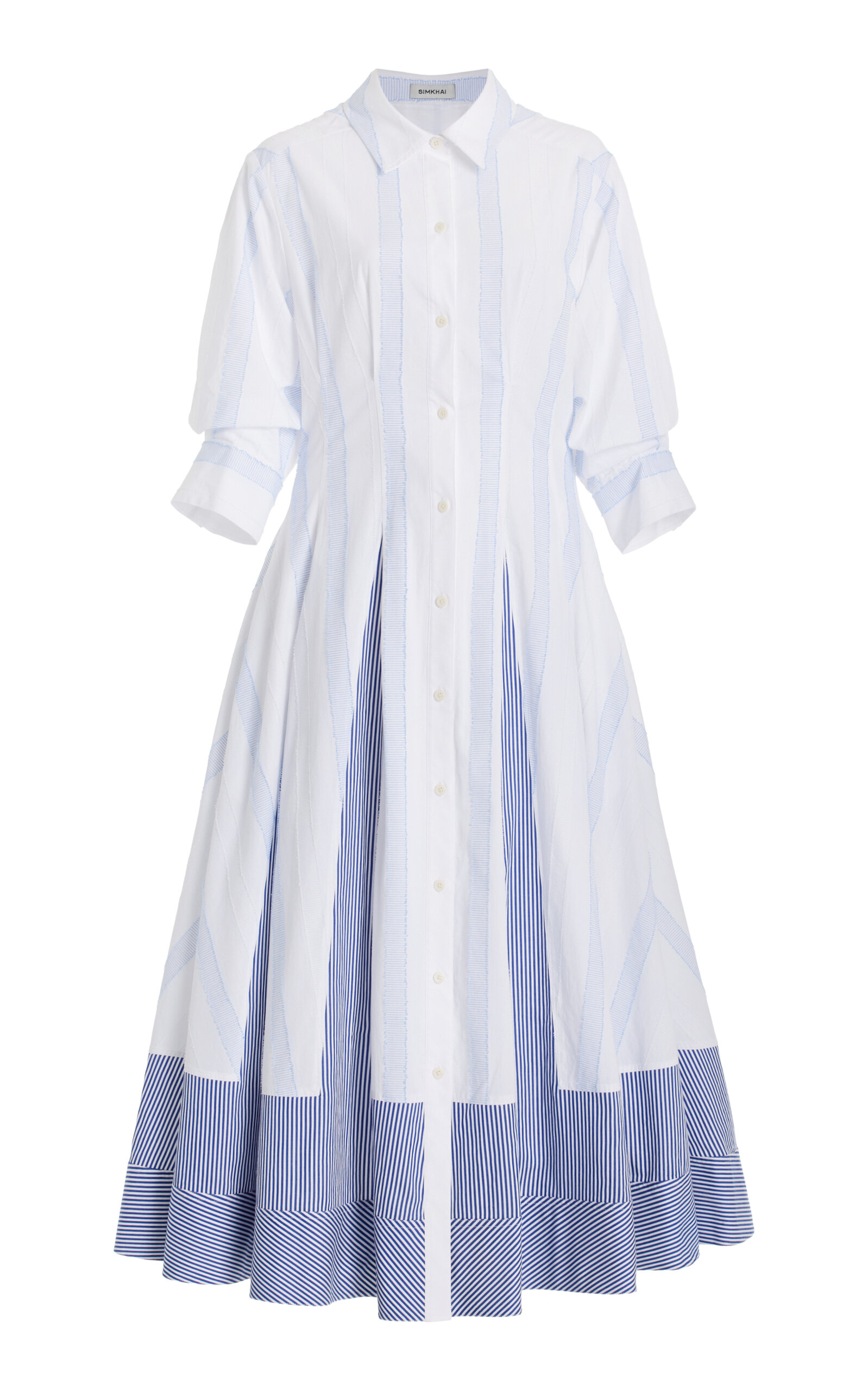 Shop Simkhai Jazz Patchwork-cotton Shirt Dress In Blue