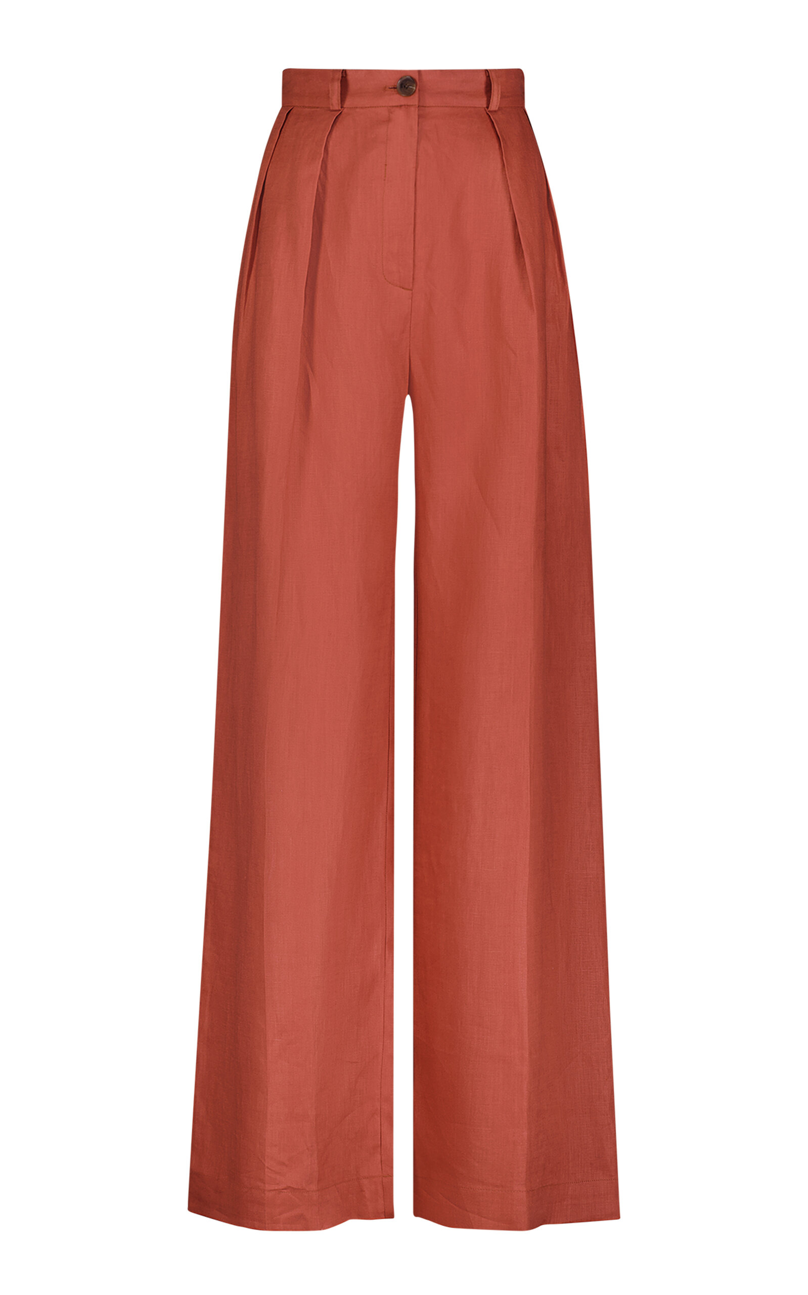 Matthew Bruch High-waisted Linen Wide-leg Trousers In Orange