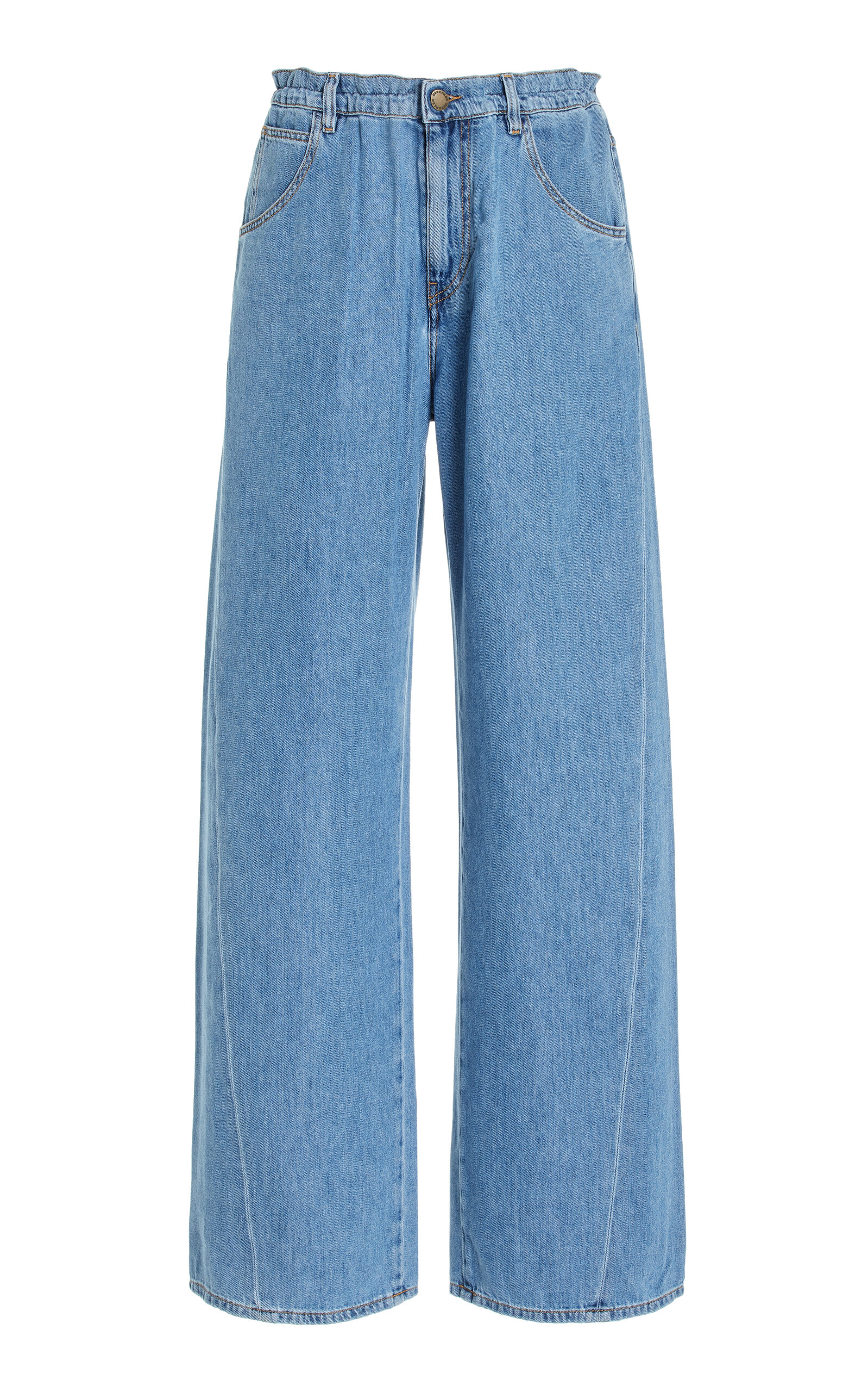 Shop Darkpark Iris Paperbag-waist Rigid Wide-leg Jeans In Light Wash