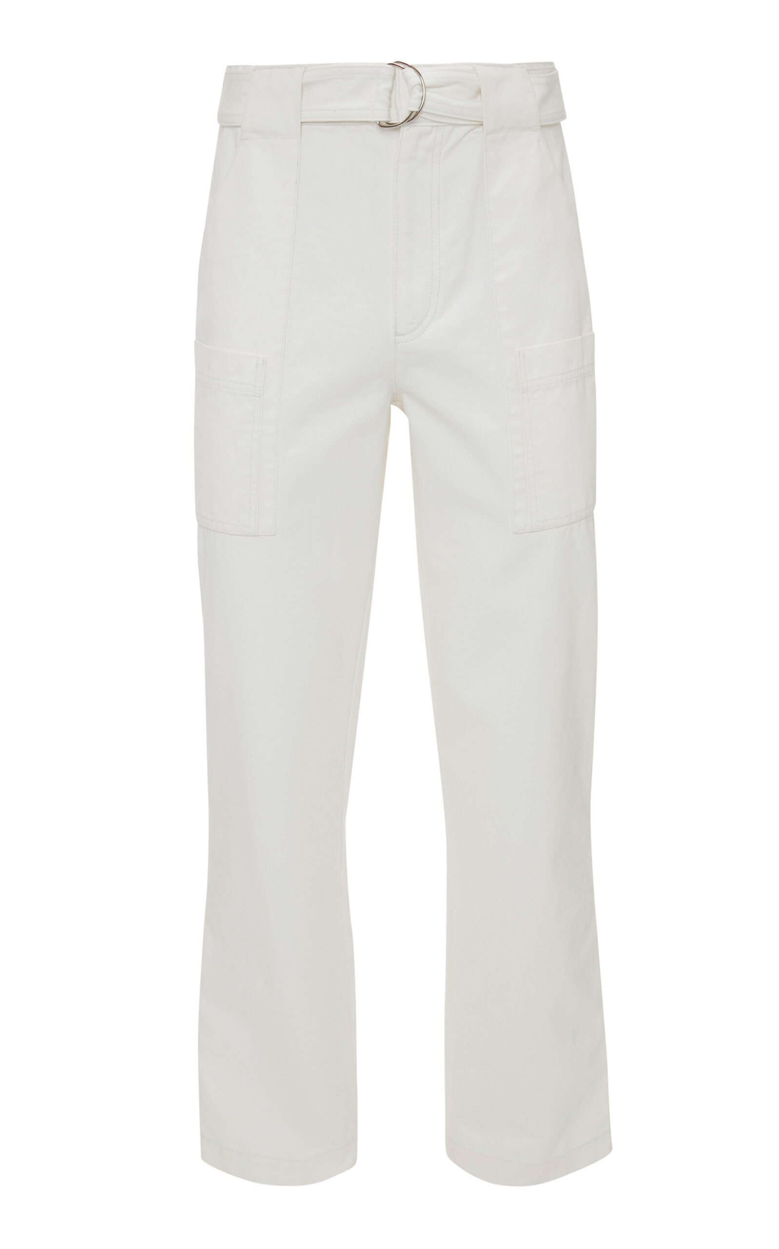 Jw Anderson Belted Cotton Flare Trousers In Neutral