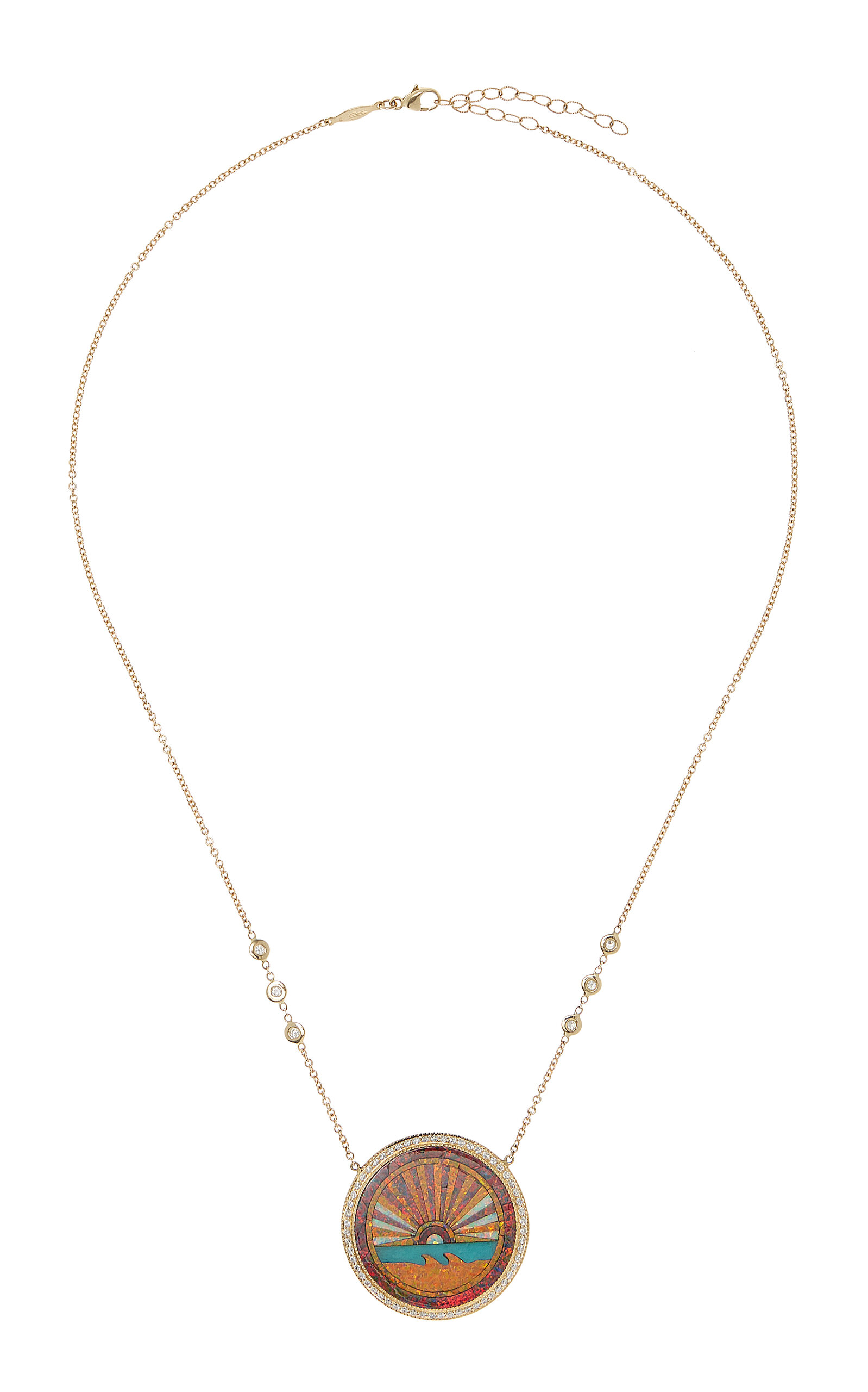 Sunshine 14K Yellow Gold Opal; Diamond Necklace