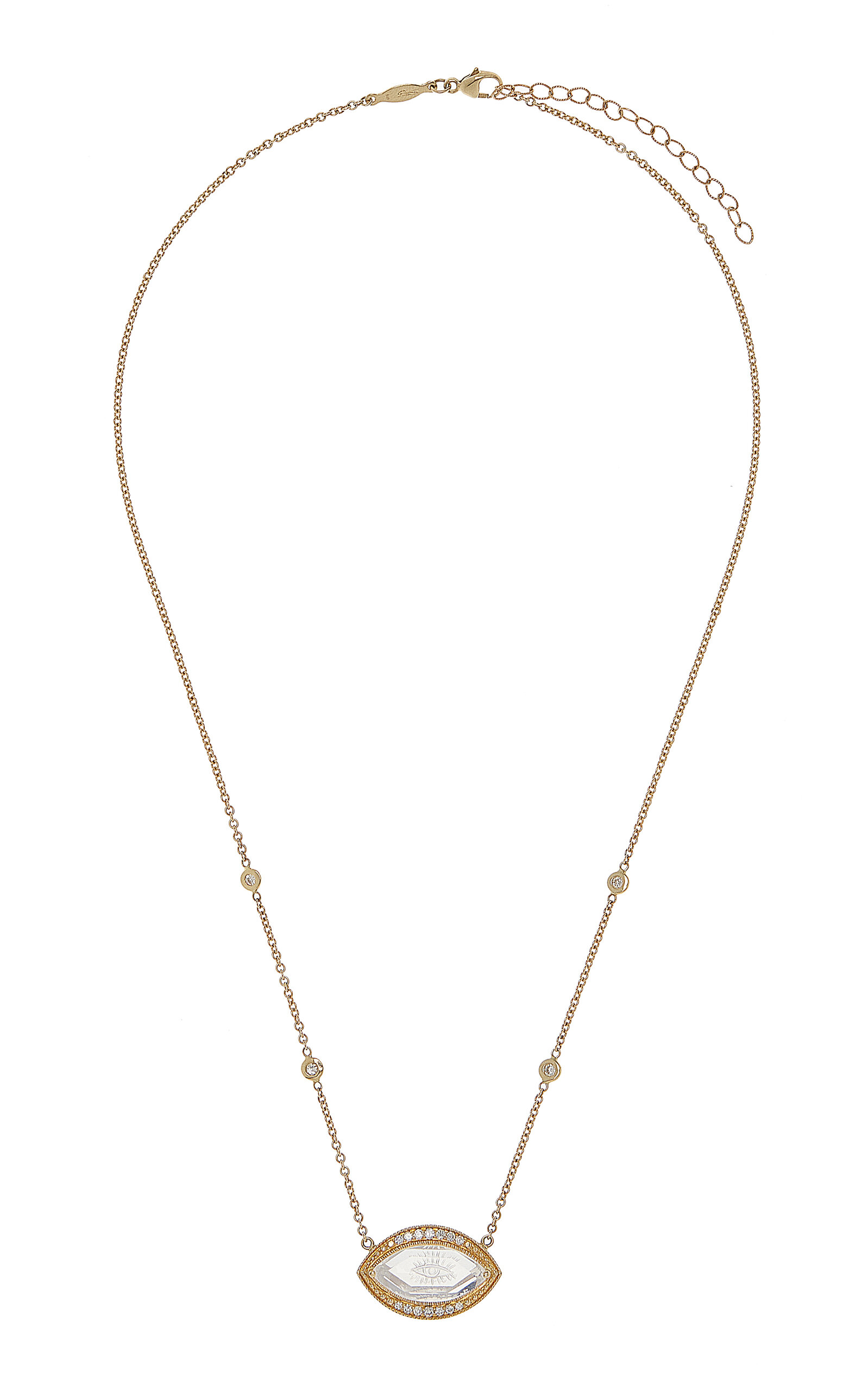 Small Eye 14K Yellow Gold Quartz; Diamond Necklace