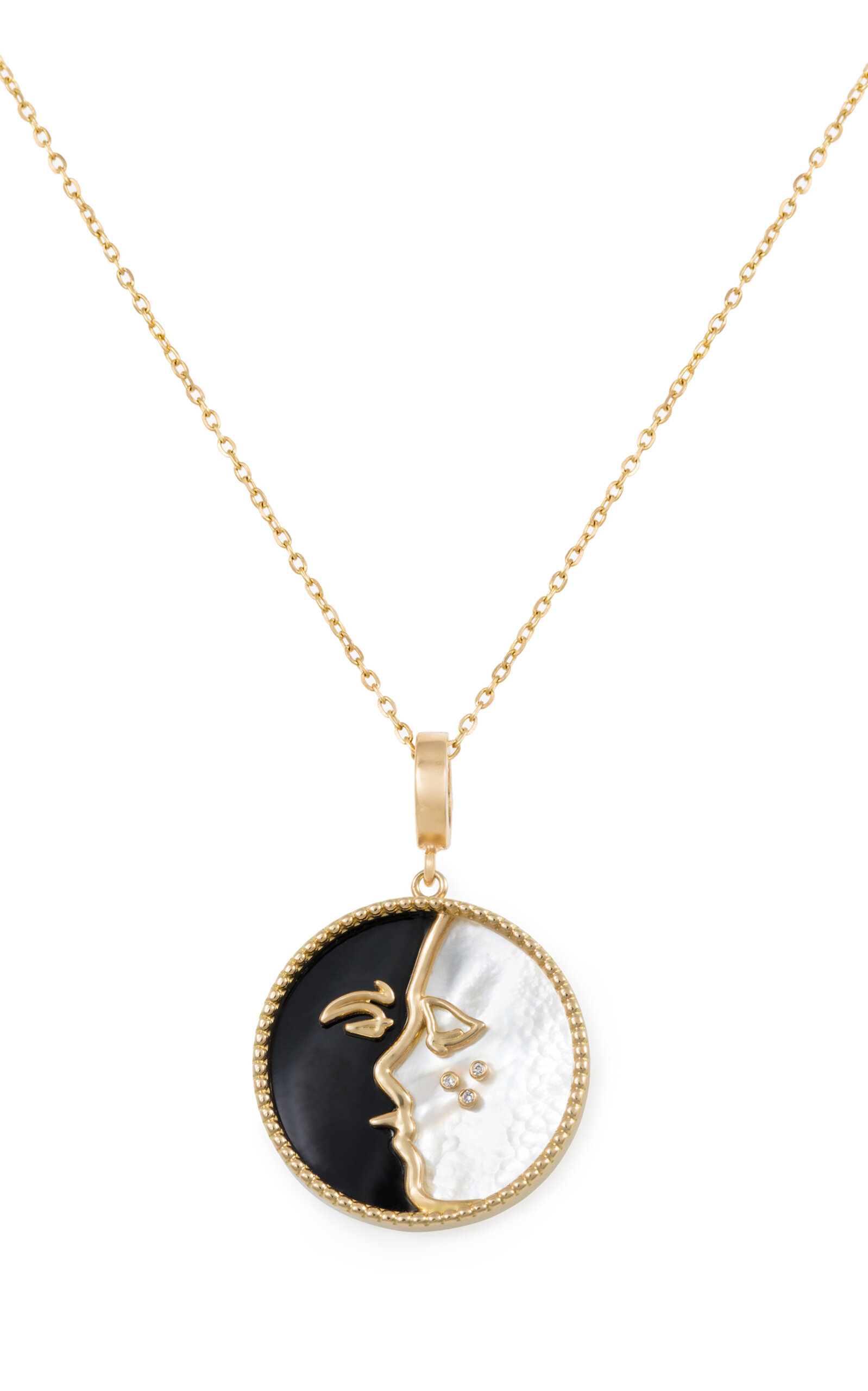 The Kiss 18K Yellow Gold Diamond; Mother-of-Pearl; Onyx Necklace