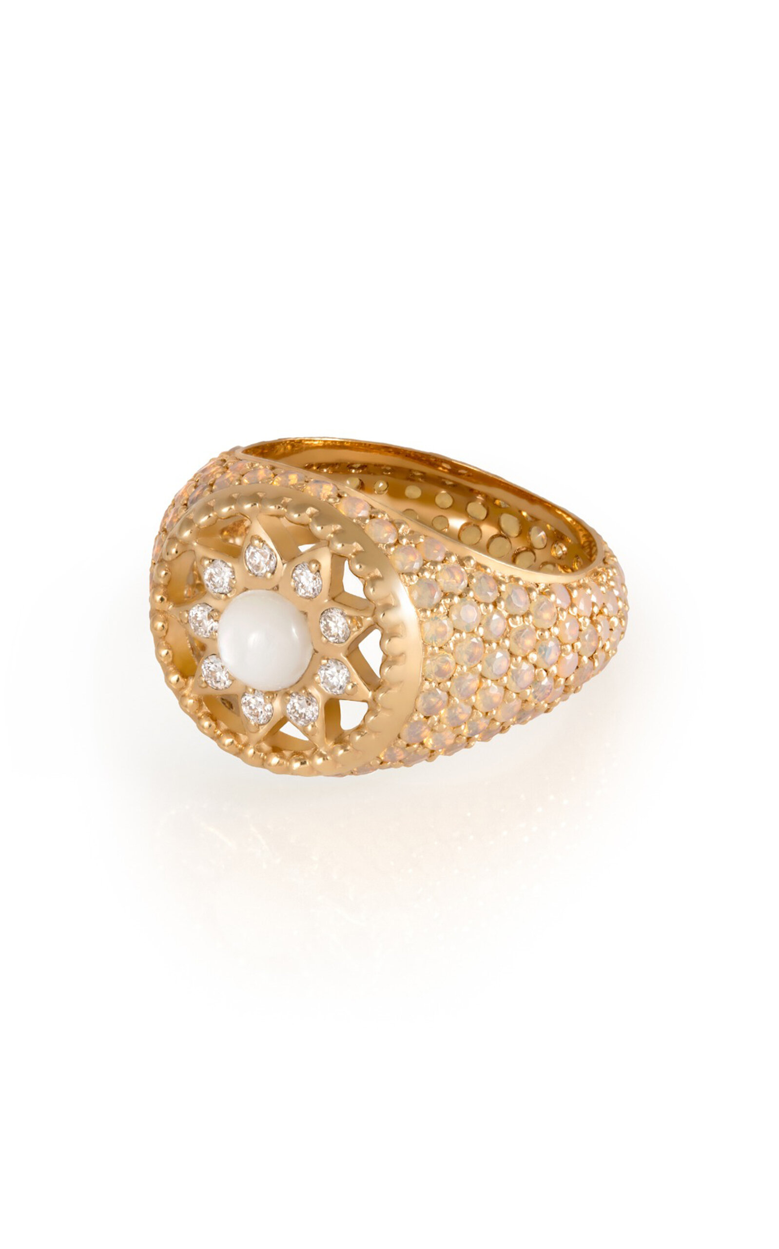 Arabesque 18K Yellow Gold Diamond; Opal Pinky Ring