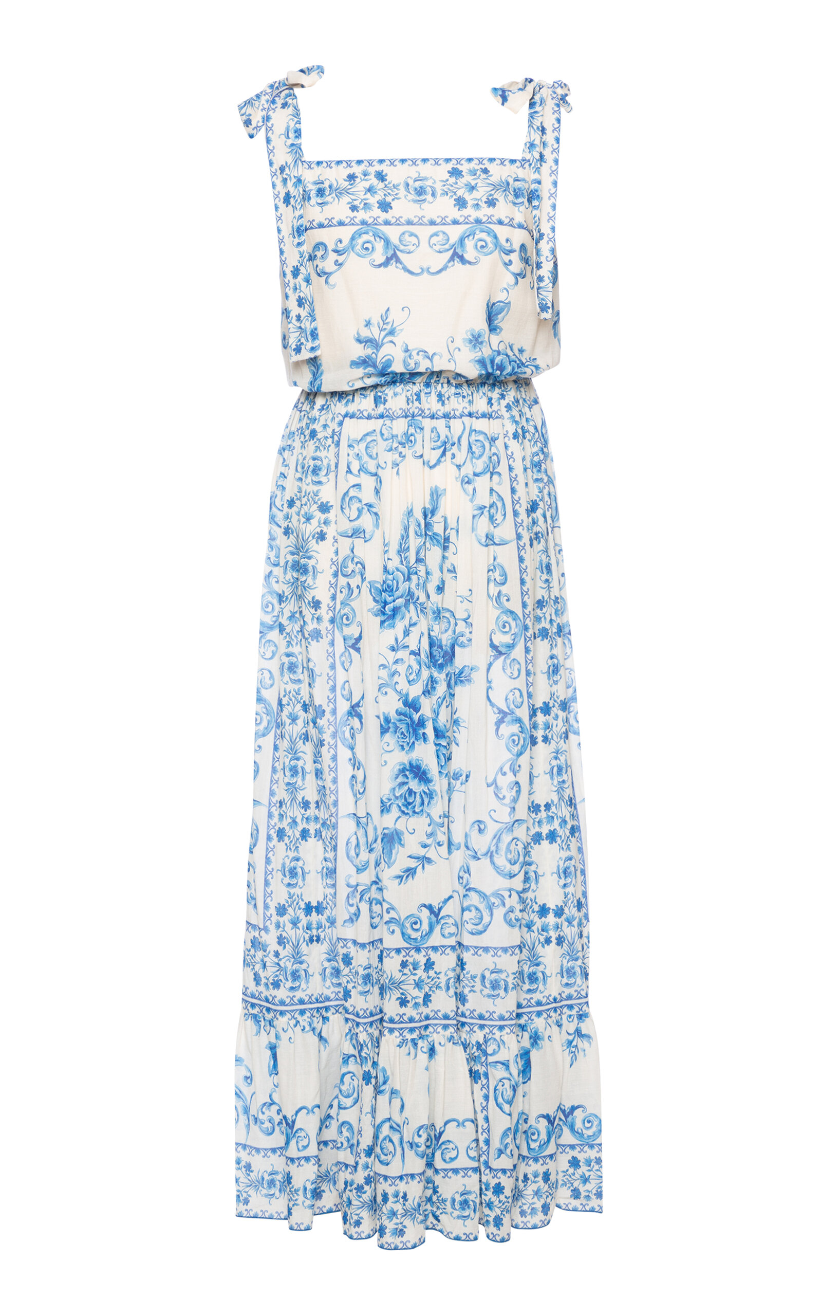 Lena Hoschek Capricciosa Printed Linen-blend Maxi Dress In Blue