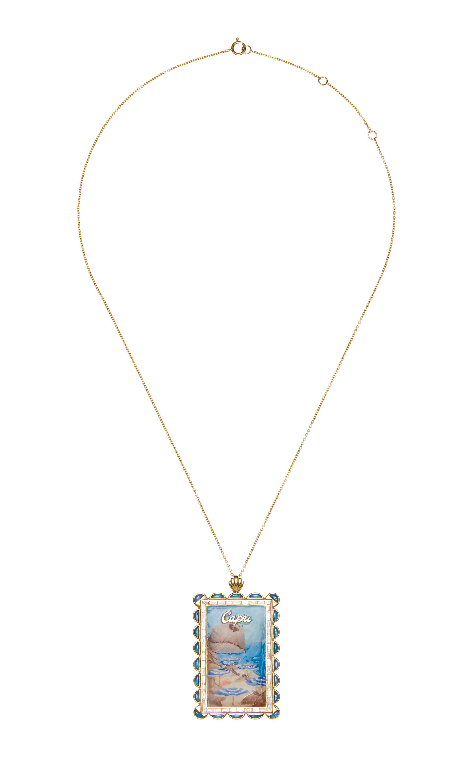 Maison Tjoeng 18k Yellow Gold Postcard Pendant-capri In Blue