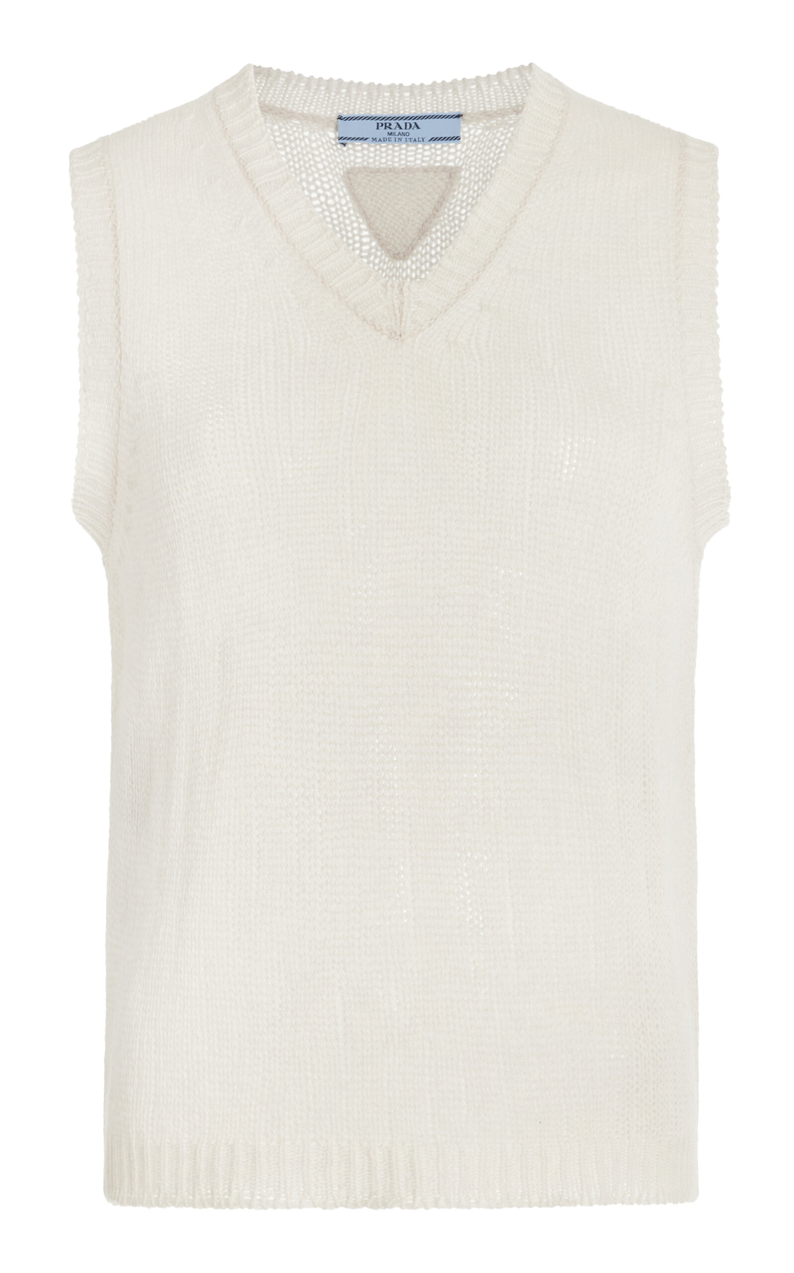 Shop Prada Sheer-knit Cashmere Vest In White