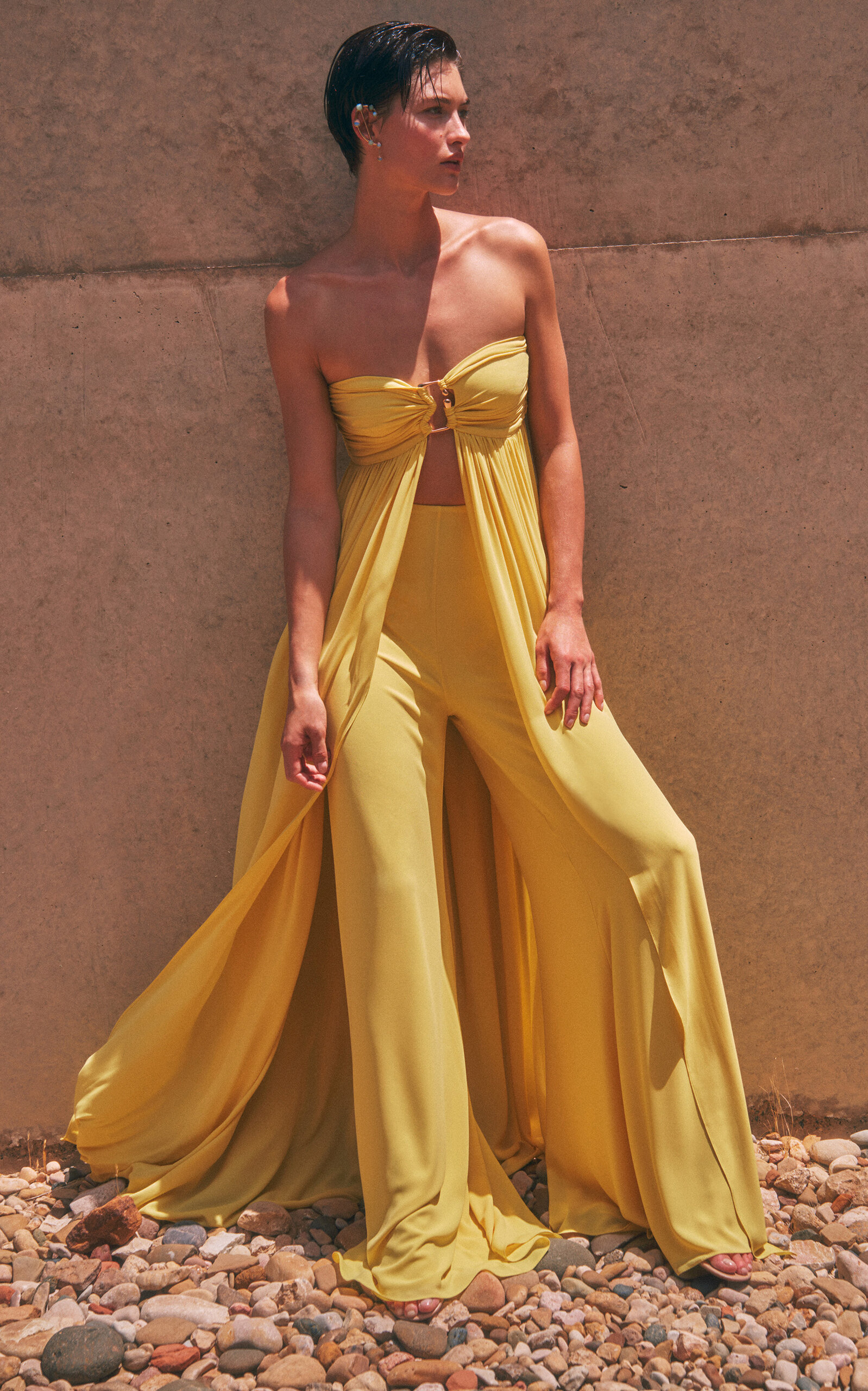 Alexis Leon Printed Wide leg Pants In Yellow ModeSens