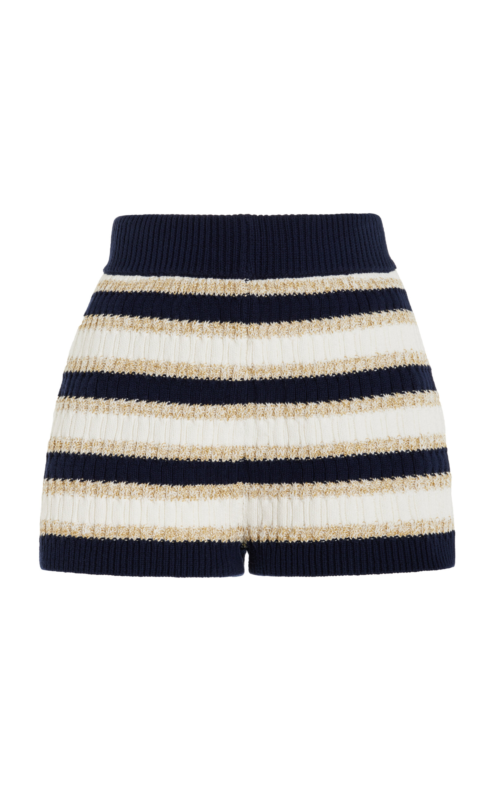 Noelle Striped Metallic-Cotton Knit Shorts