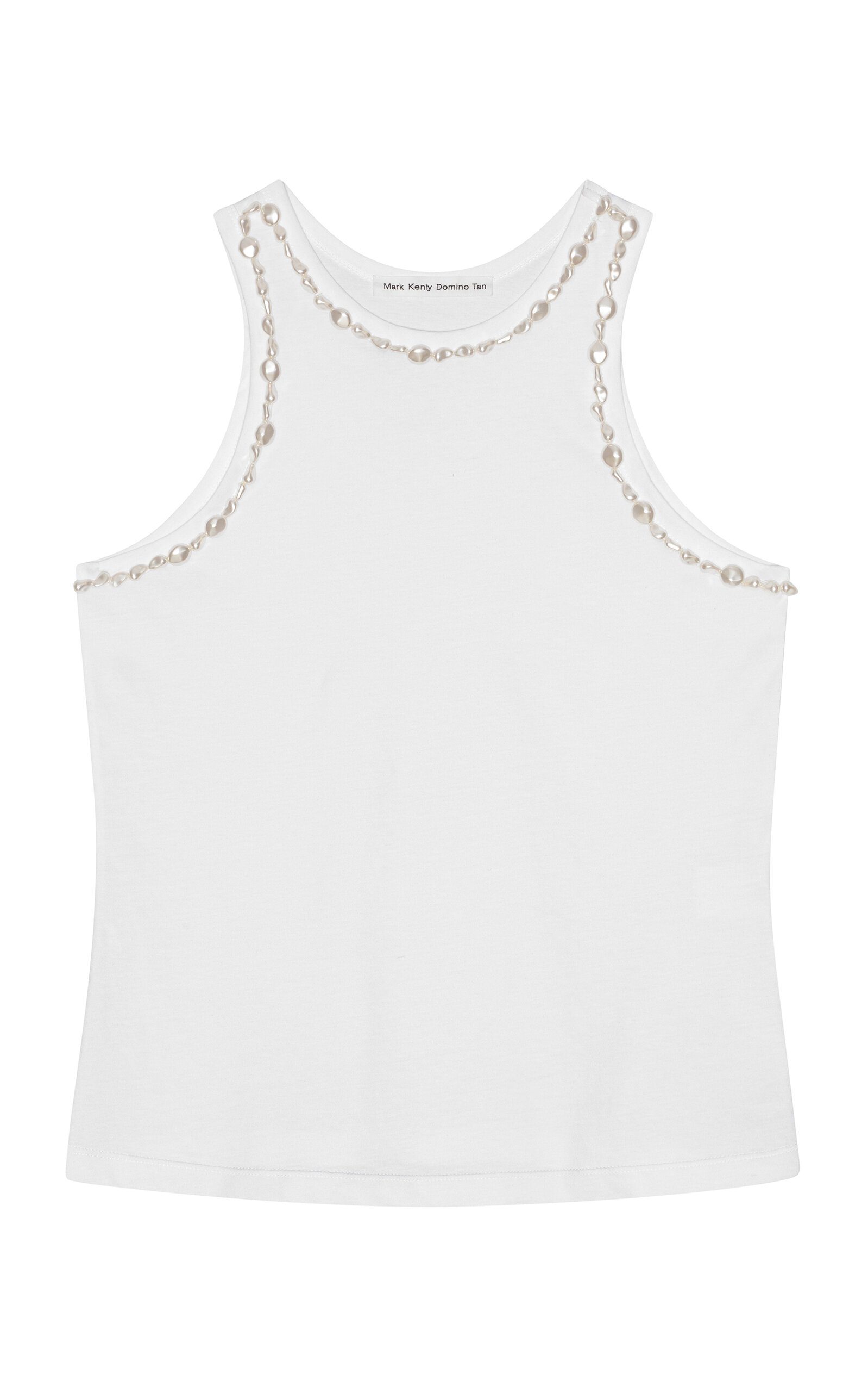 Mark Kenly Domino Tan Lea Beaded Cotton Top In White