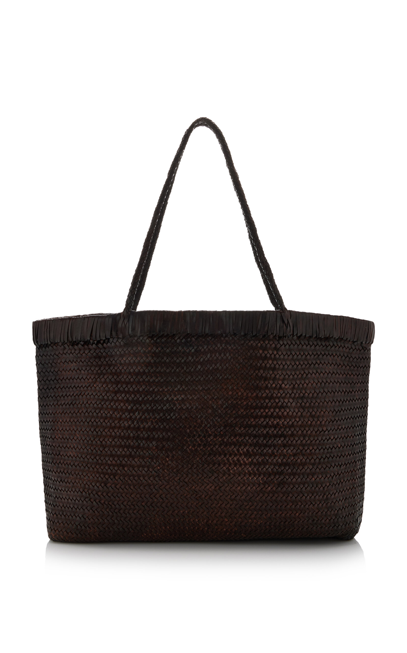 Wide Bagu Woven Leather Tote Bag