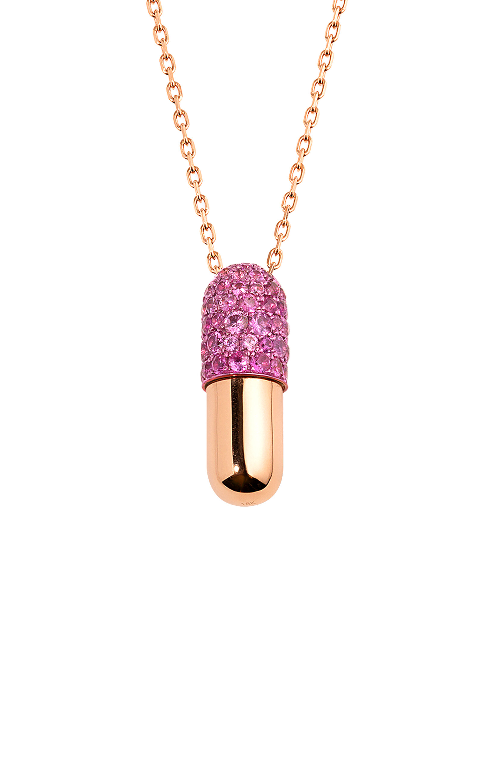 18k Rose Gold Large Diamond Pill Pendant with  Pink Sapphire