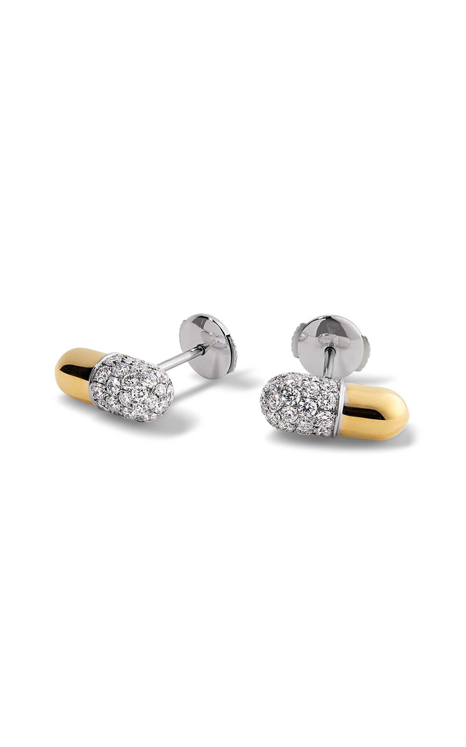 18k Yellow Gold Pill Stud Earrings with Diamonds