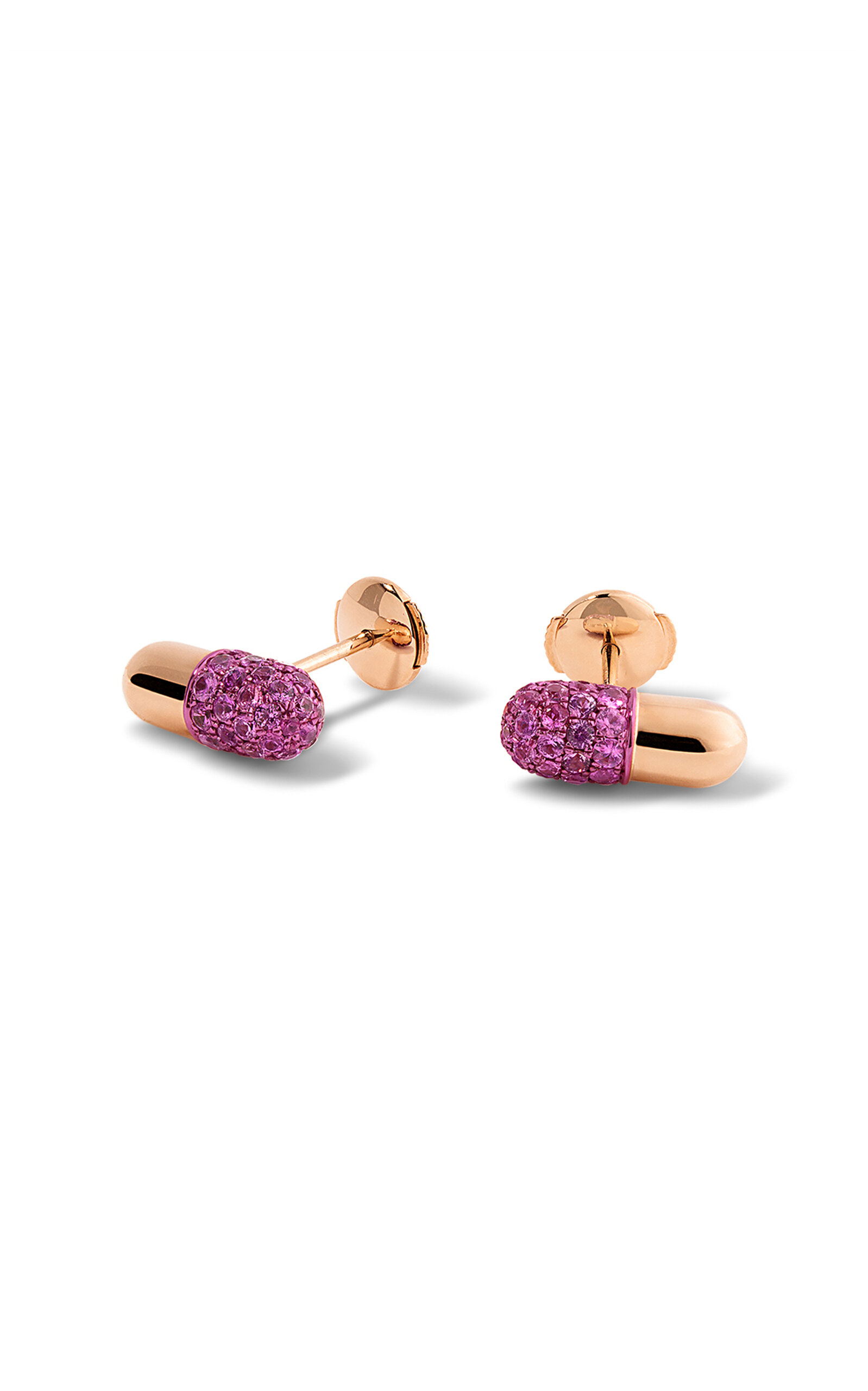 18k Rose Gold Pill Stud Earrings with Pink Sapphires