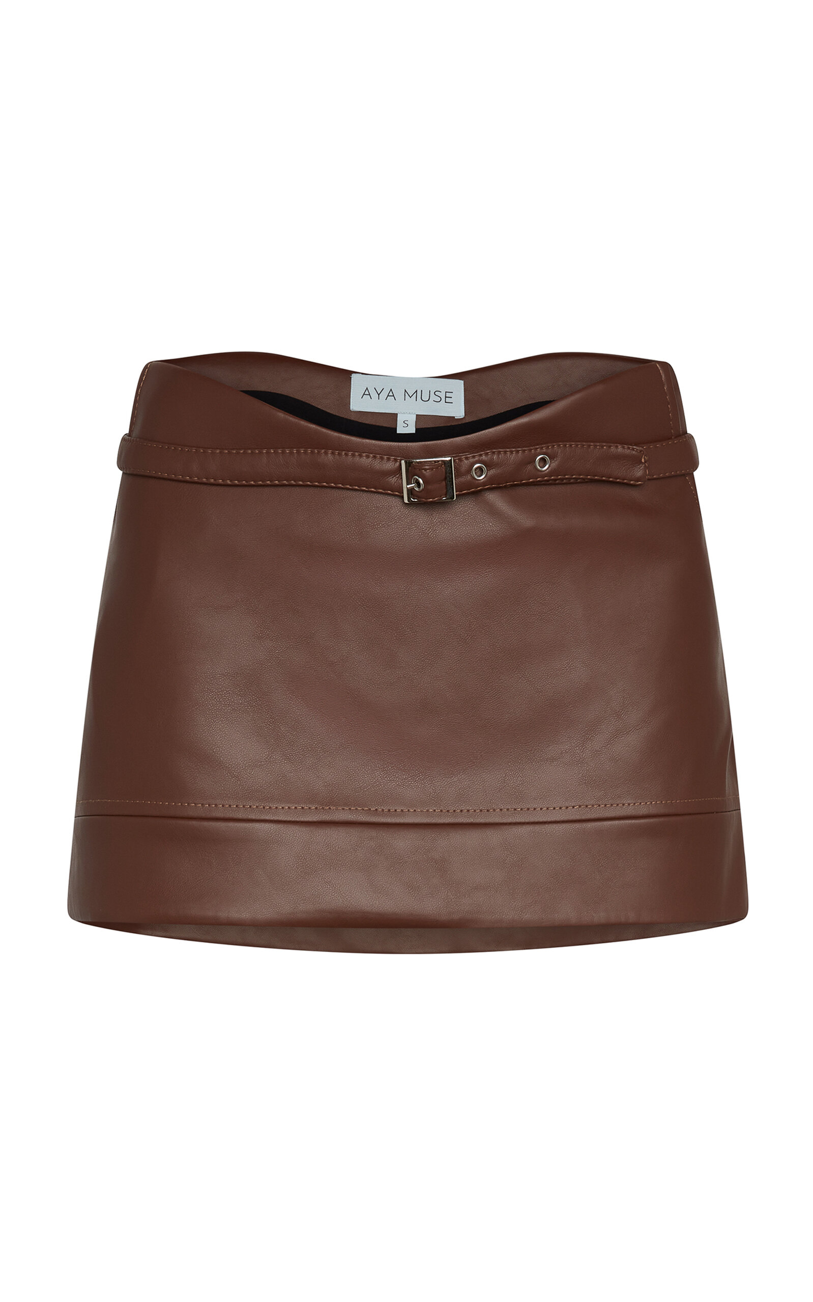 Stru Curved Faux Leather Mini Skirt