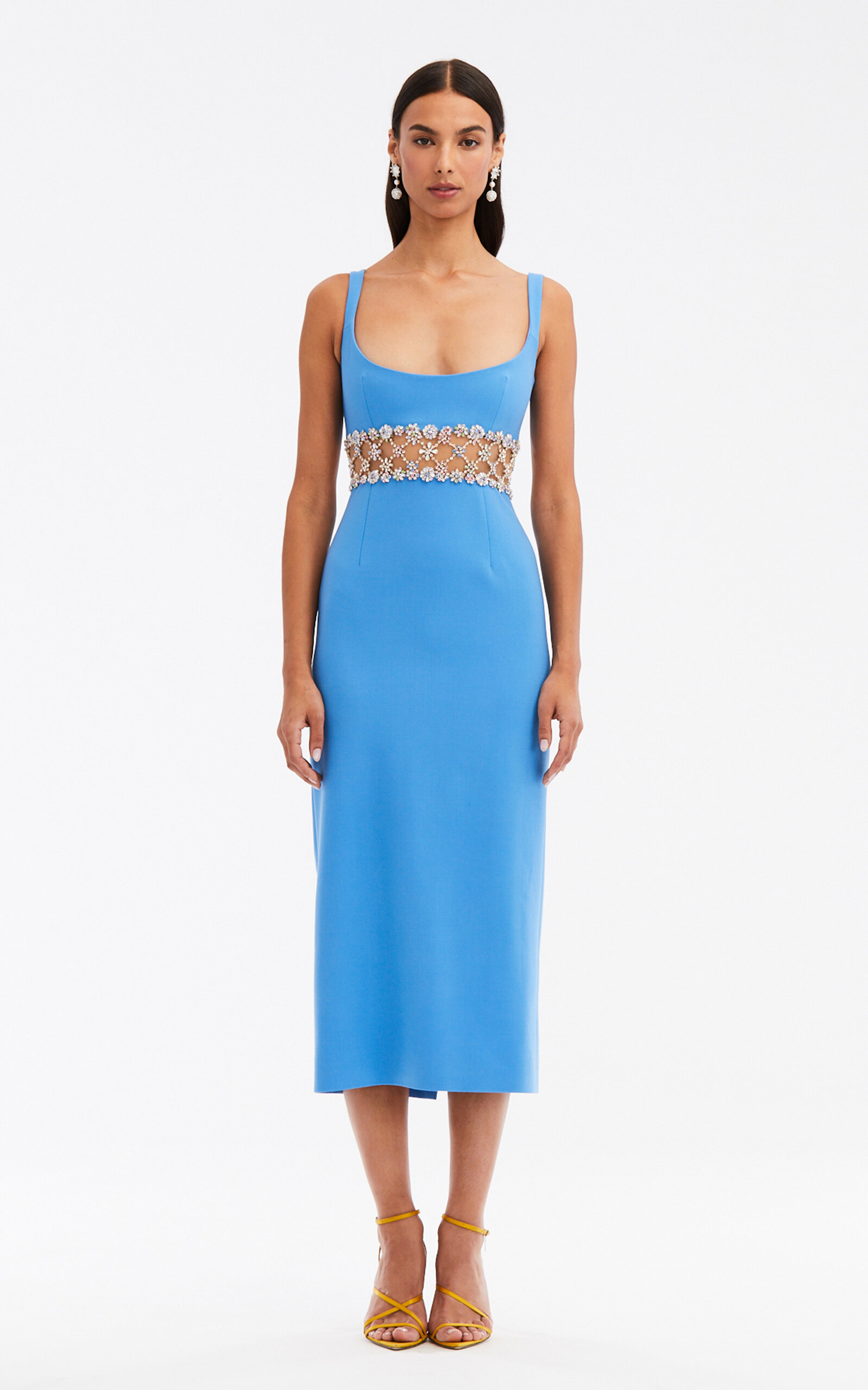 Oscar de la Renta Sleeveless Scoop Neck Ascot Crystal Dress