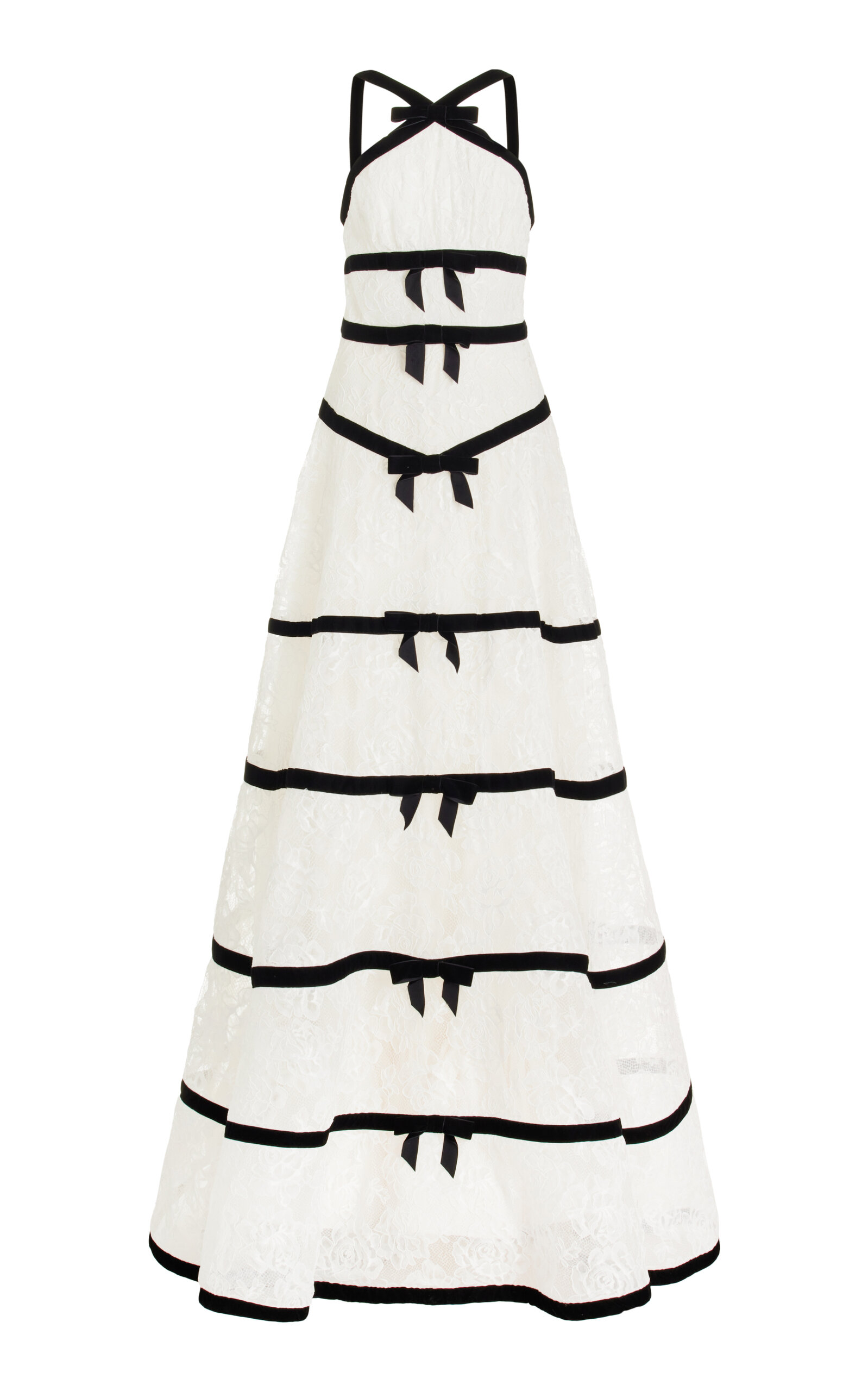 Rodarte Velvet Ribbon-detailed Lace Gown In White