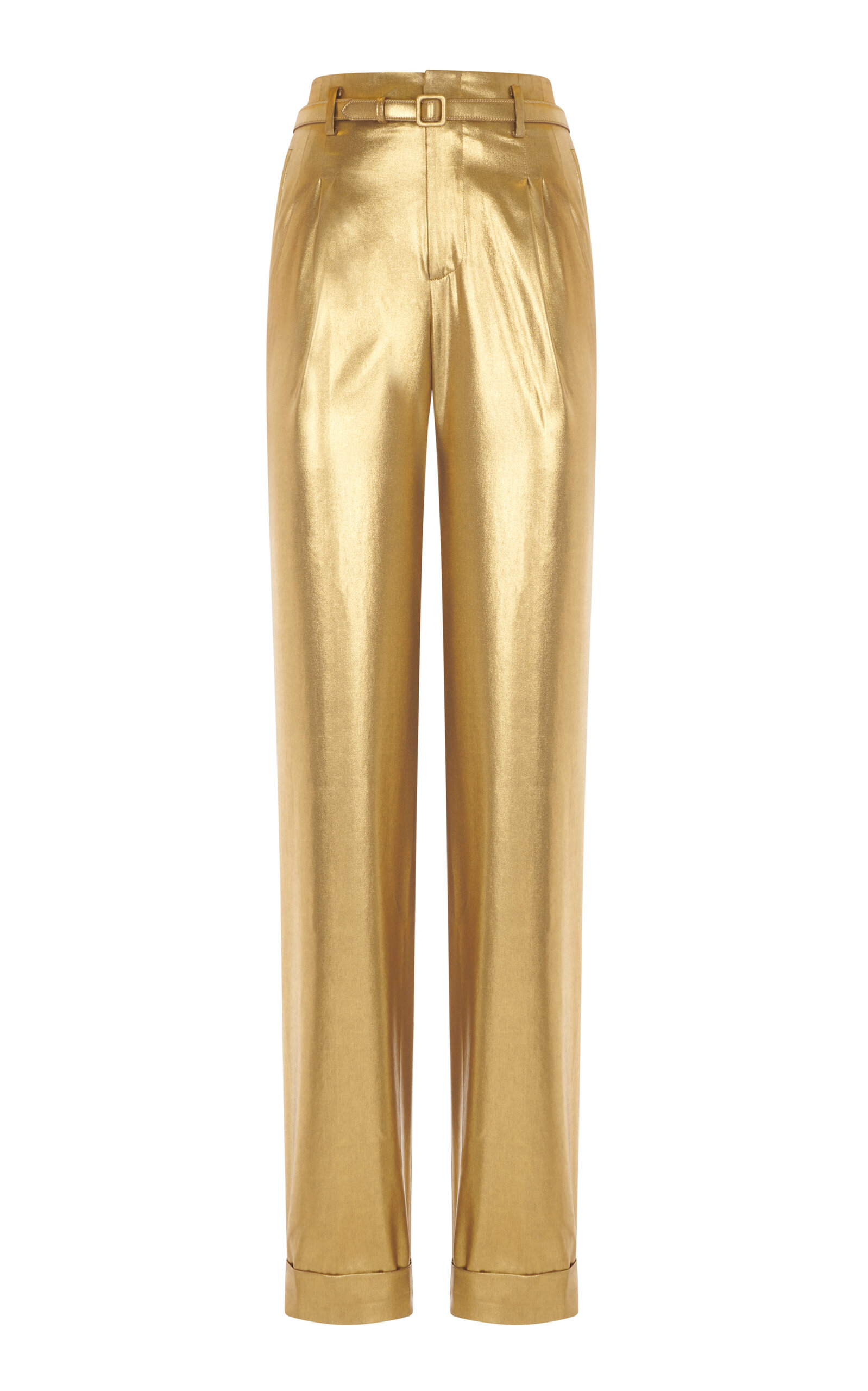 Ralph Lauren Stamford Metallic Straight-leg Trousers In Gold