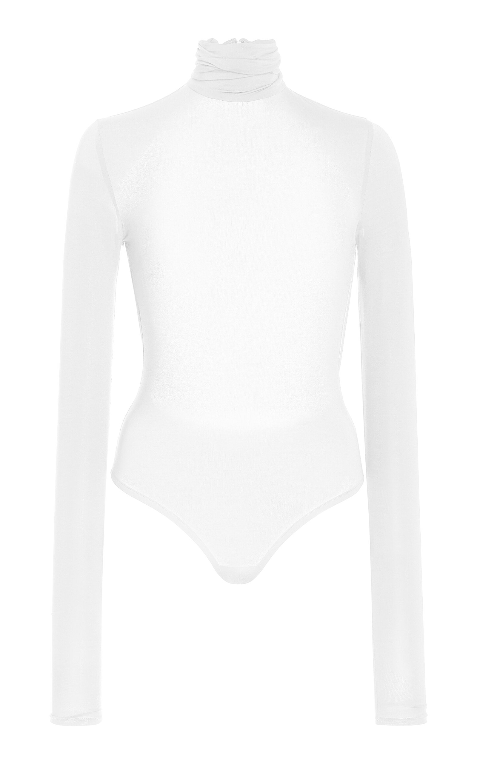 Laquan Smith Mockneck Mesh Bodysuit In White