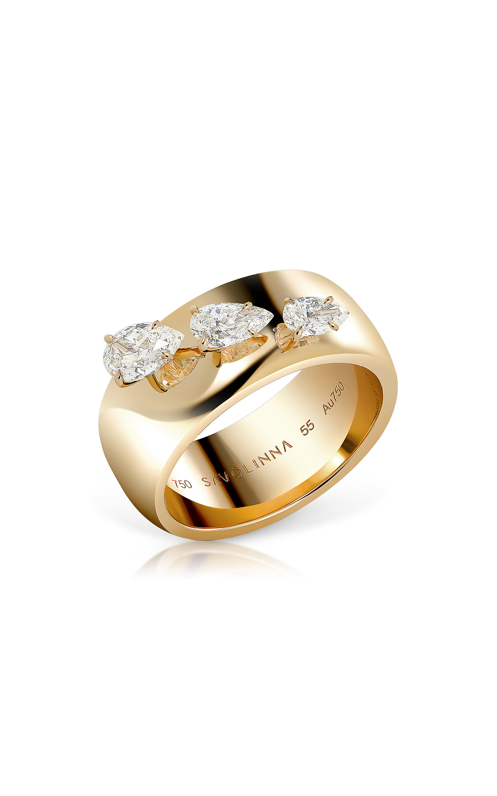 Savolinna 18k Yellow Gold Lemonade Cigar Band Ring With Floating Diamonds