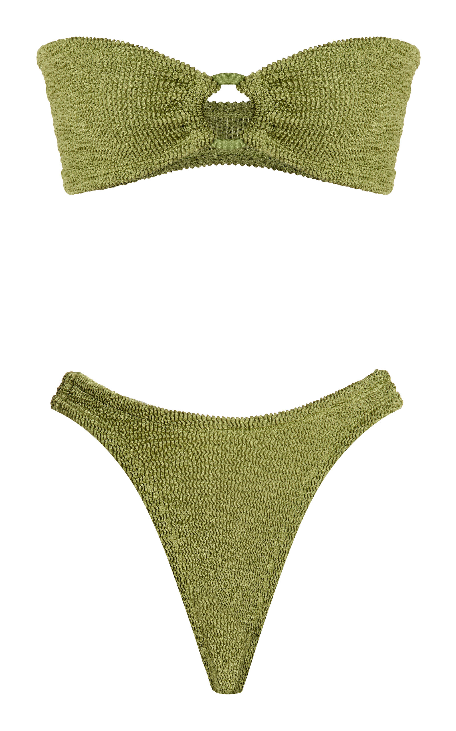 Shop Hunza G Gloria Ring-detailed Seersucker Bikini Set In Green