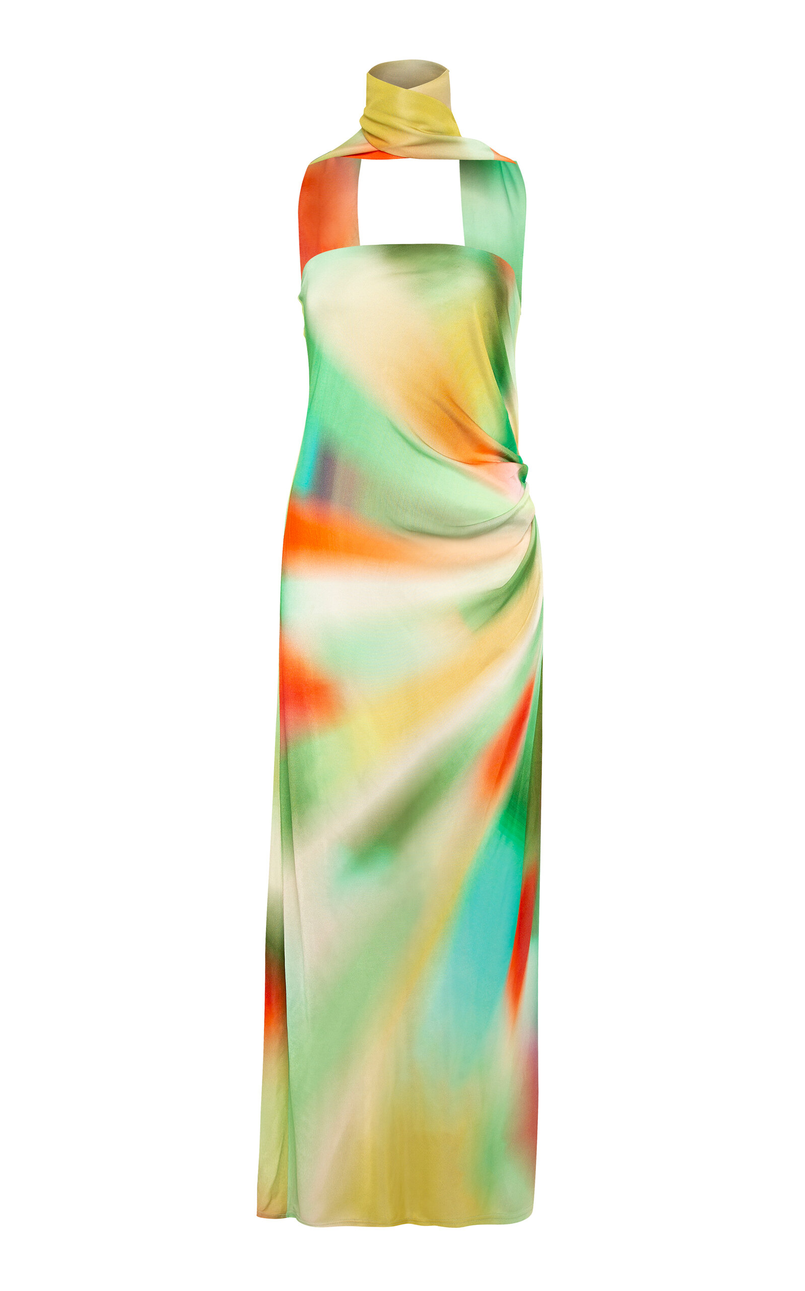 SIEDRES MISTY TIE-NECK STRAPLESS PRINTED-JERSEY MIDI DRESS