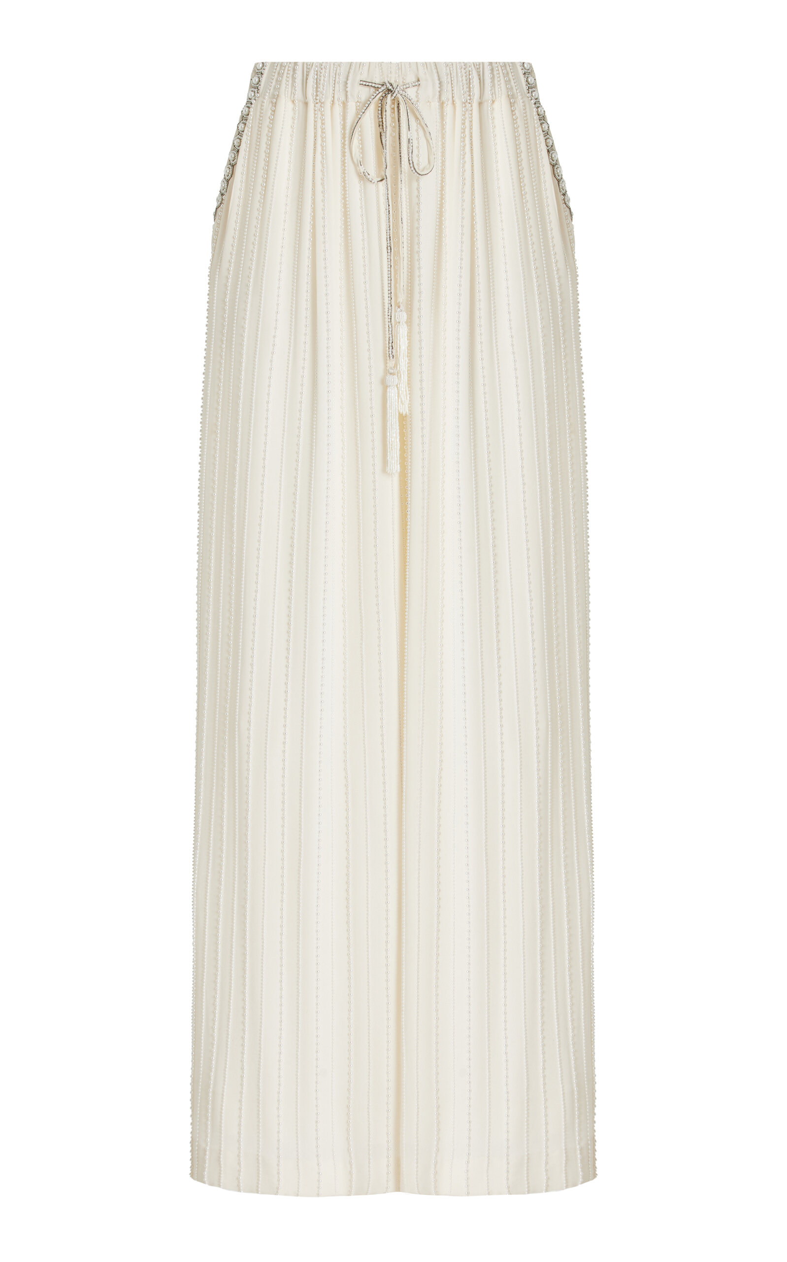 Cucculelli Shaheen Deco Pearl Medallion Wool Wide-leg Pants In Ivory