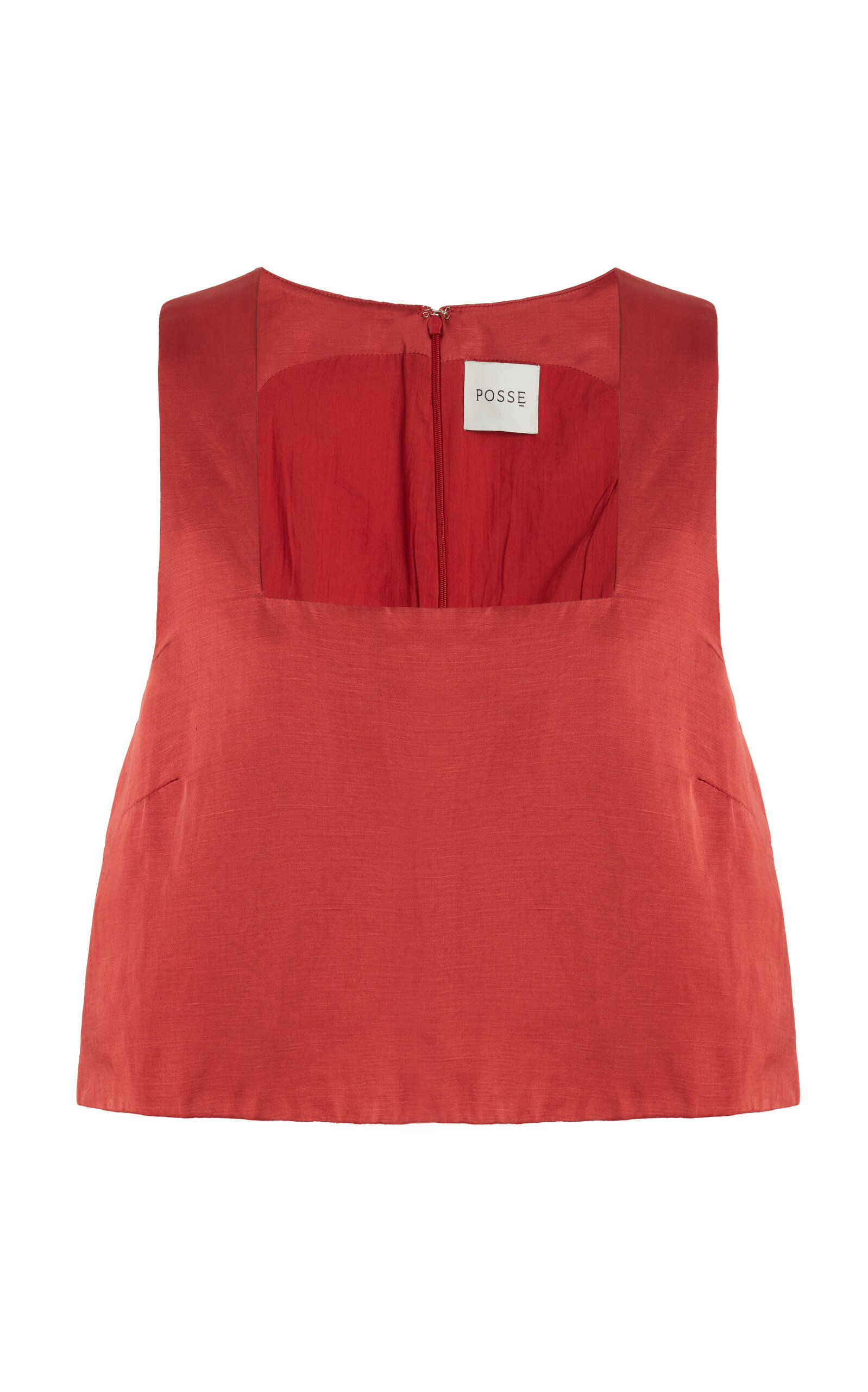 Shop Posse Gigi Linen-blend Crop Top In Red