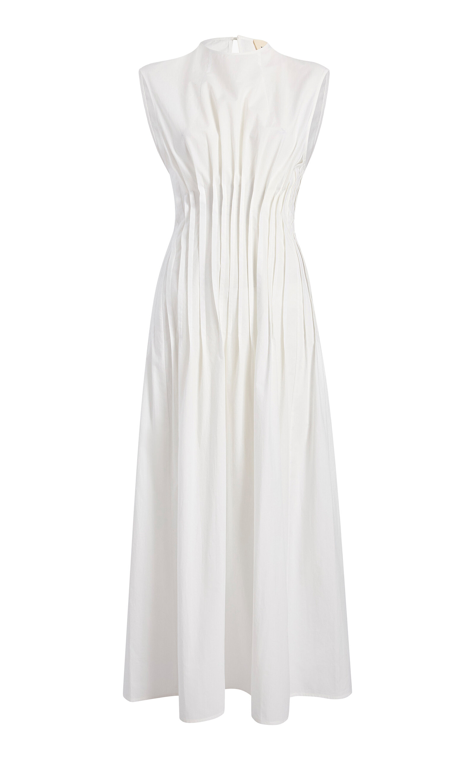 Shop Khaite Wes Pleated Cotton Midi Dress In White