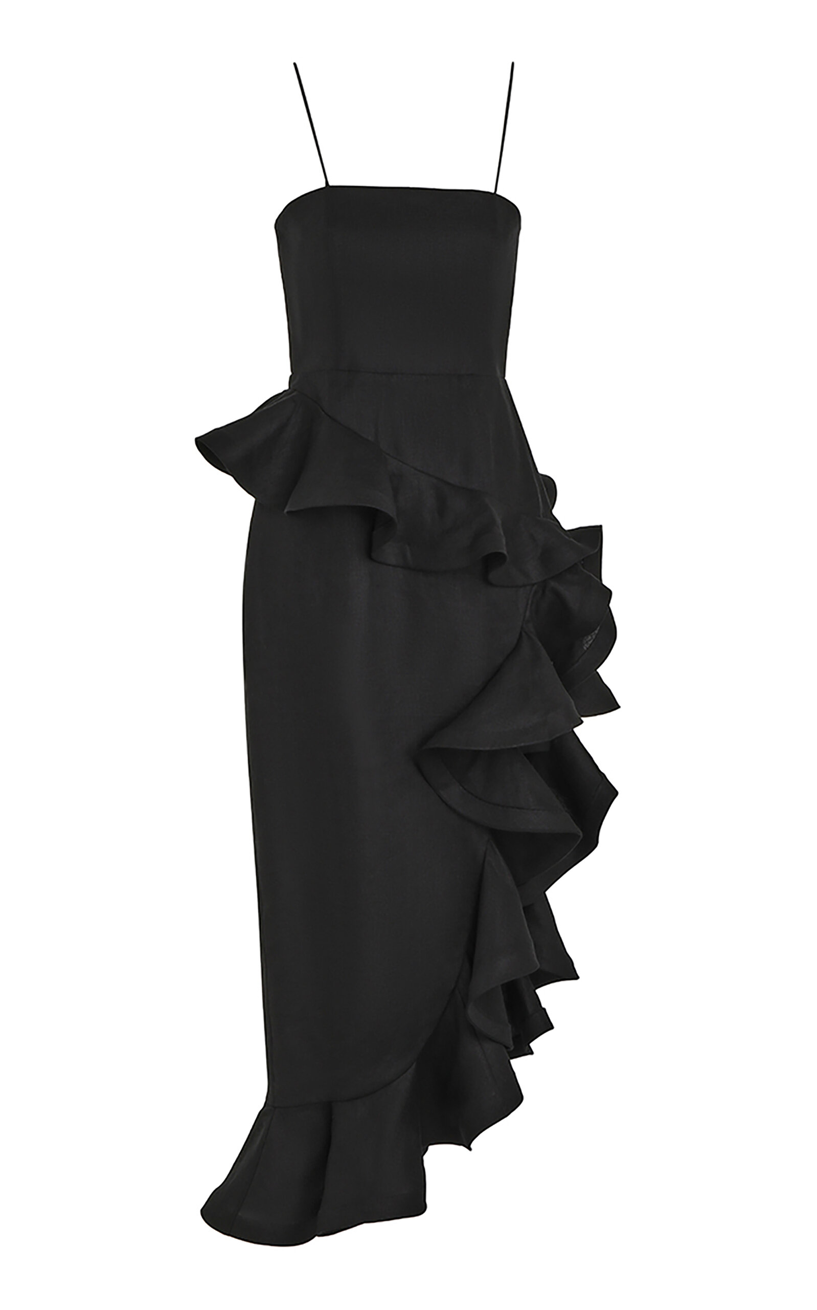 Zimmermann Harmony Ruffled Linen Midi Dress In Black | ModeSens