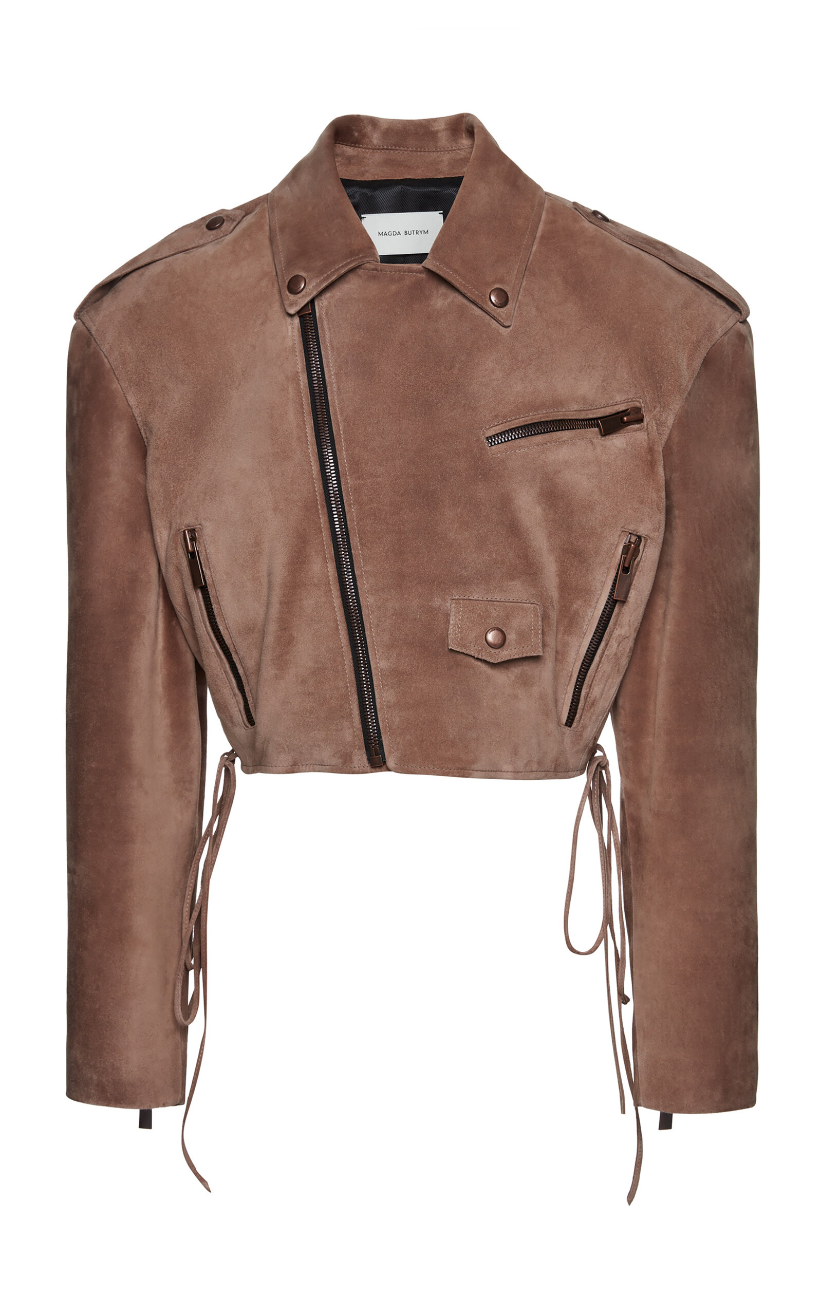 MAGDA BUTRYM Cropped lace-up textured-leather biker jacket