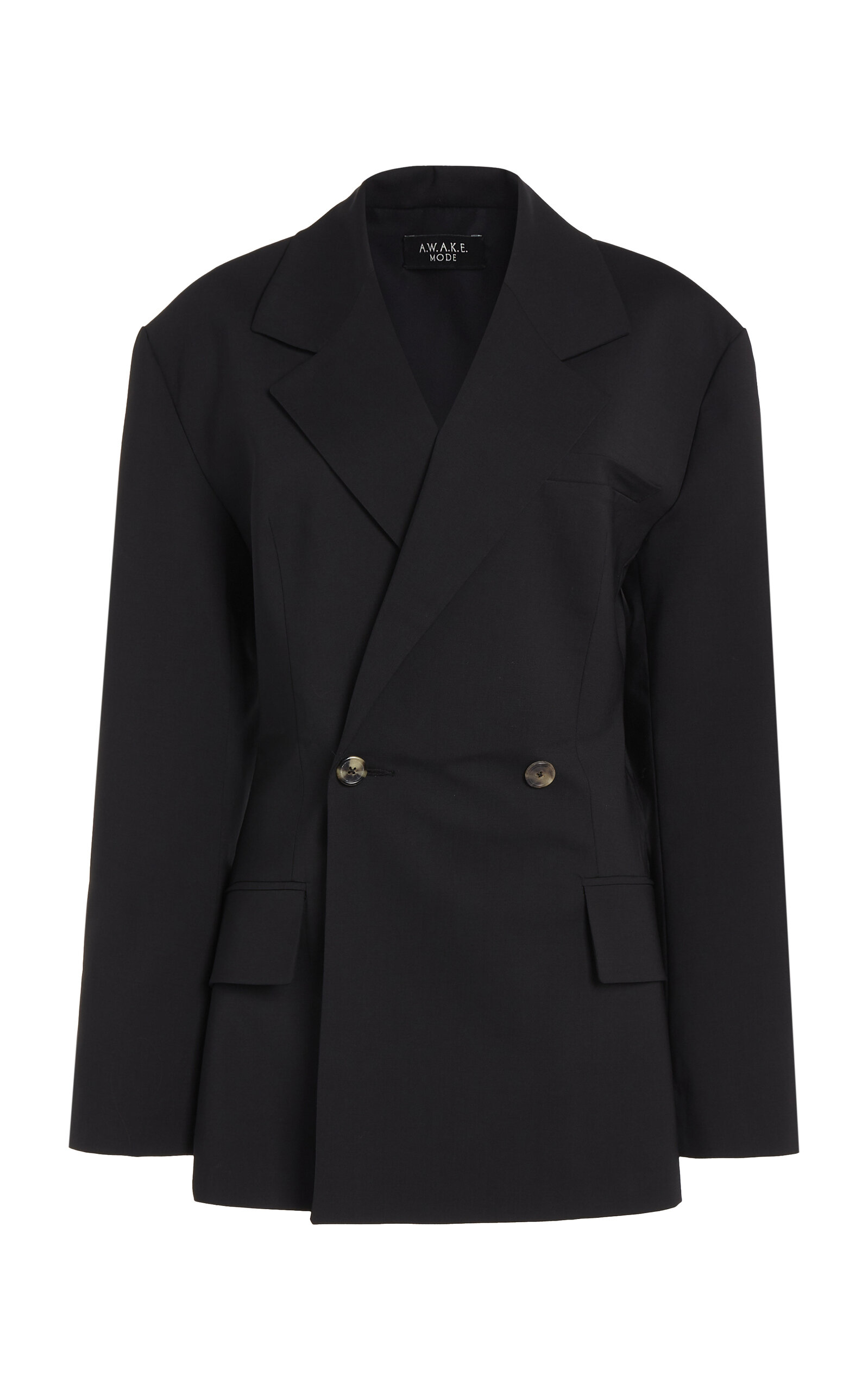 A.w.a.k.e. Cutout Double-breasted Stretch-wool Jacket In Black