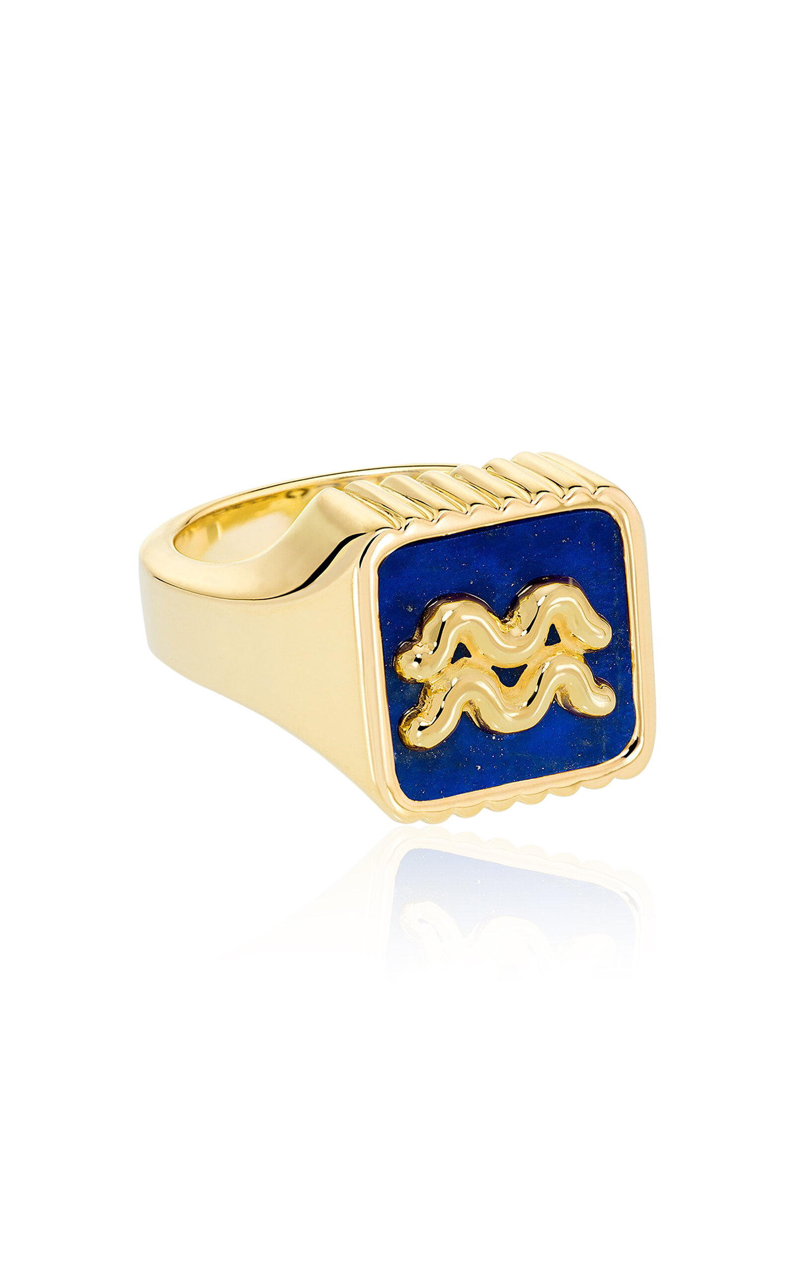 Sauer 18k Yellow Gold Aquarius Ring With Lapis Lazuli In Blue