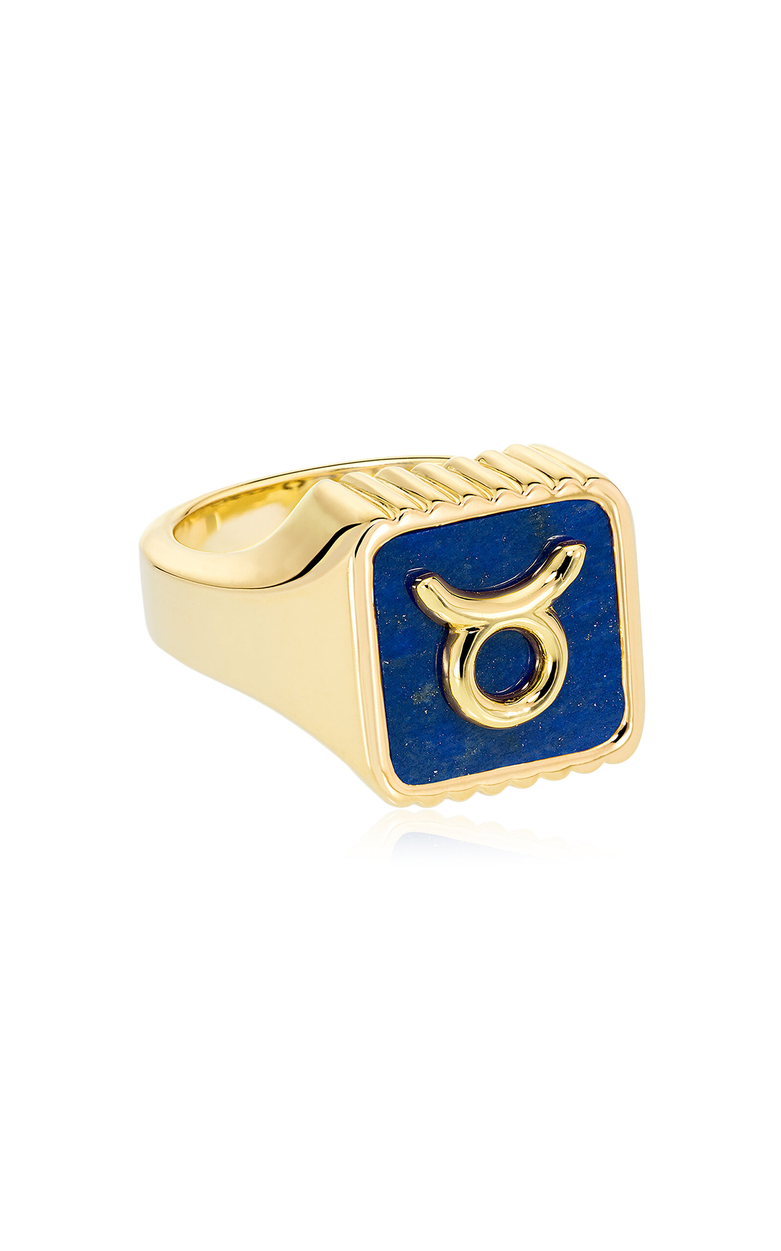 Sauer 18k Yellow Gold Taurus Ring With Lapis Lazuli In Blue