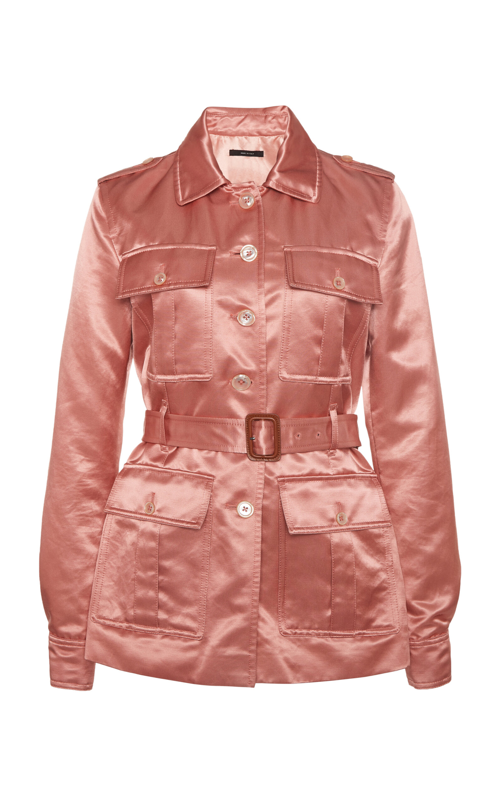 Tom Ford Belted Satin Safari Jacket In Pink