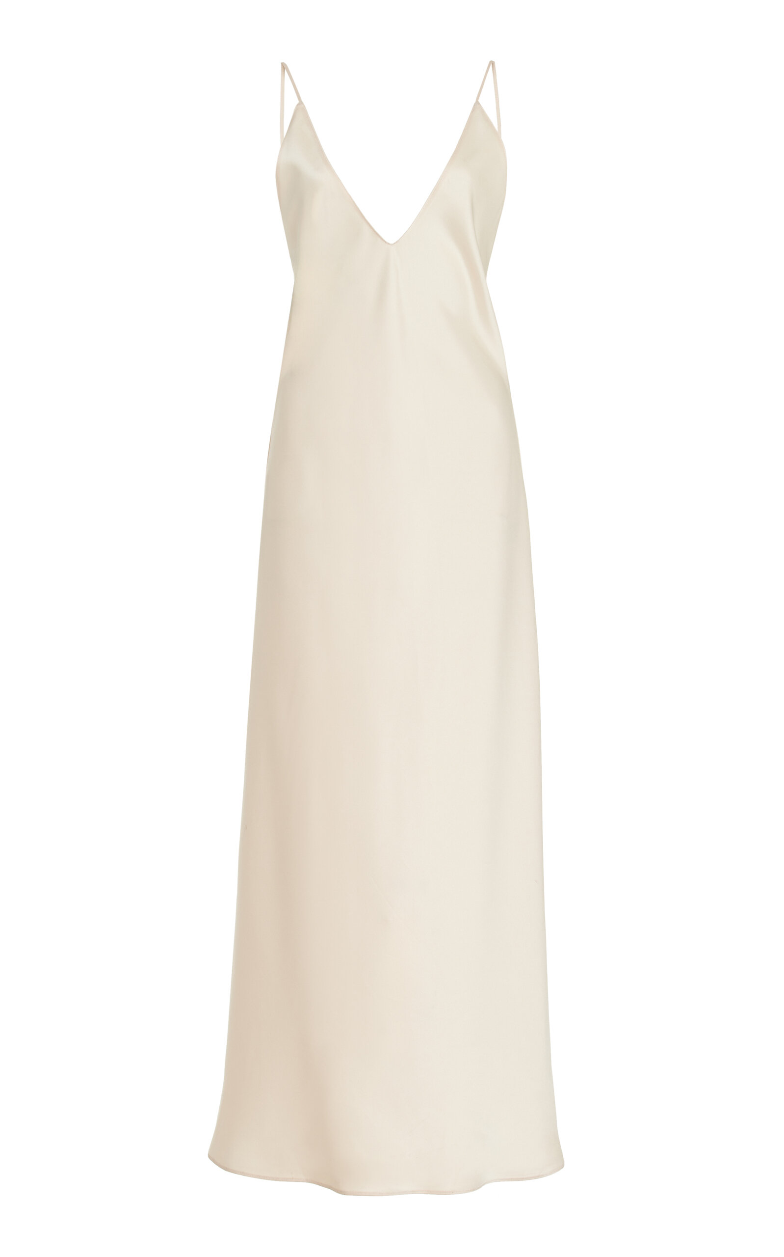 Shop Leset Barb Open-back Satin Midi Slip Dress In Neutral