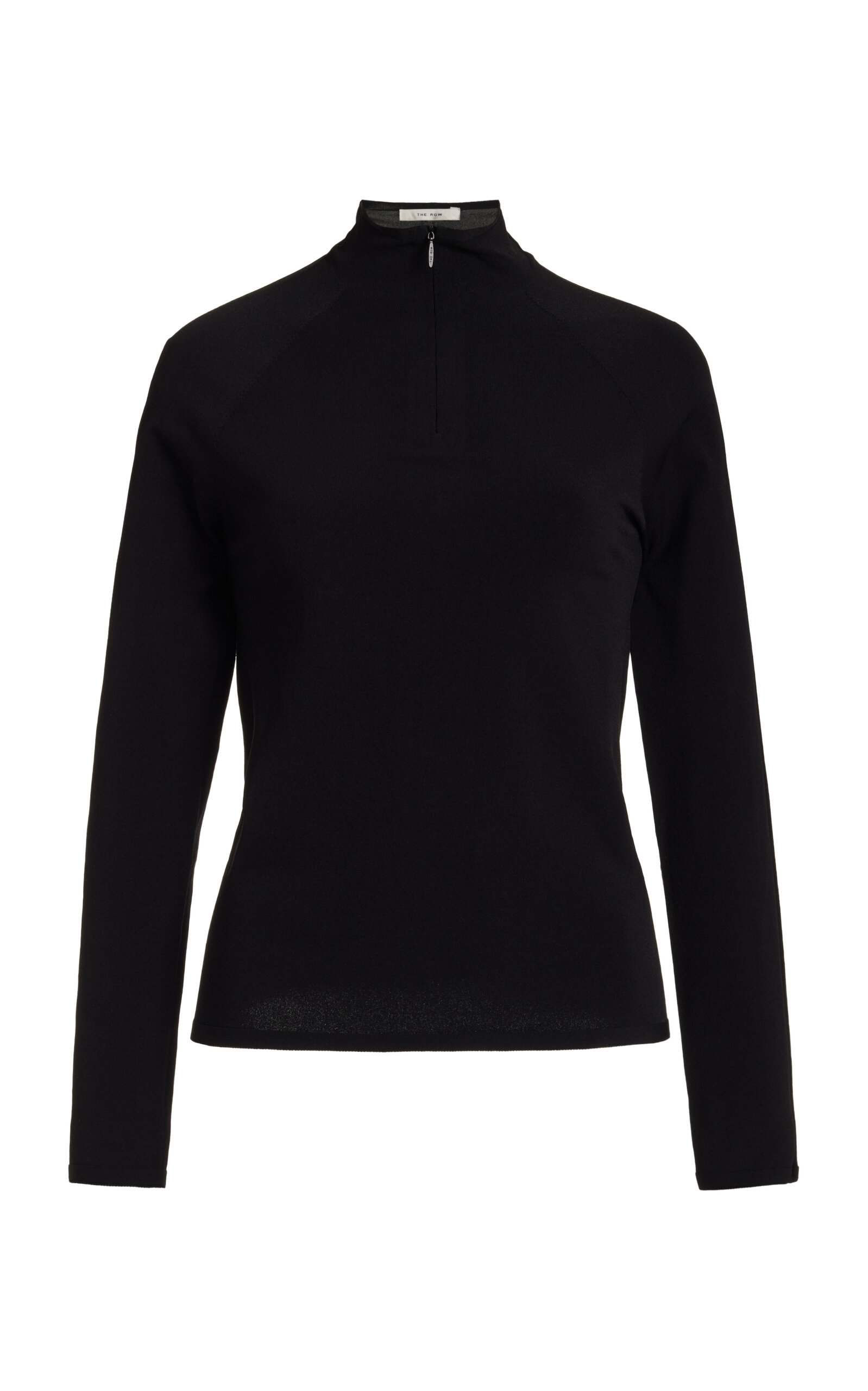 Shop The Row Patti Knit Zip-up Turtleneck Top In Black