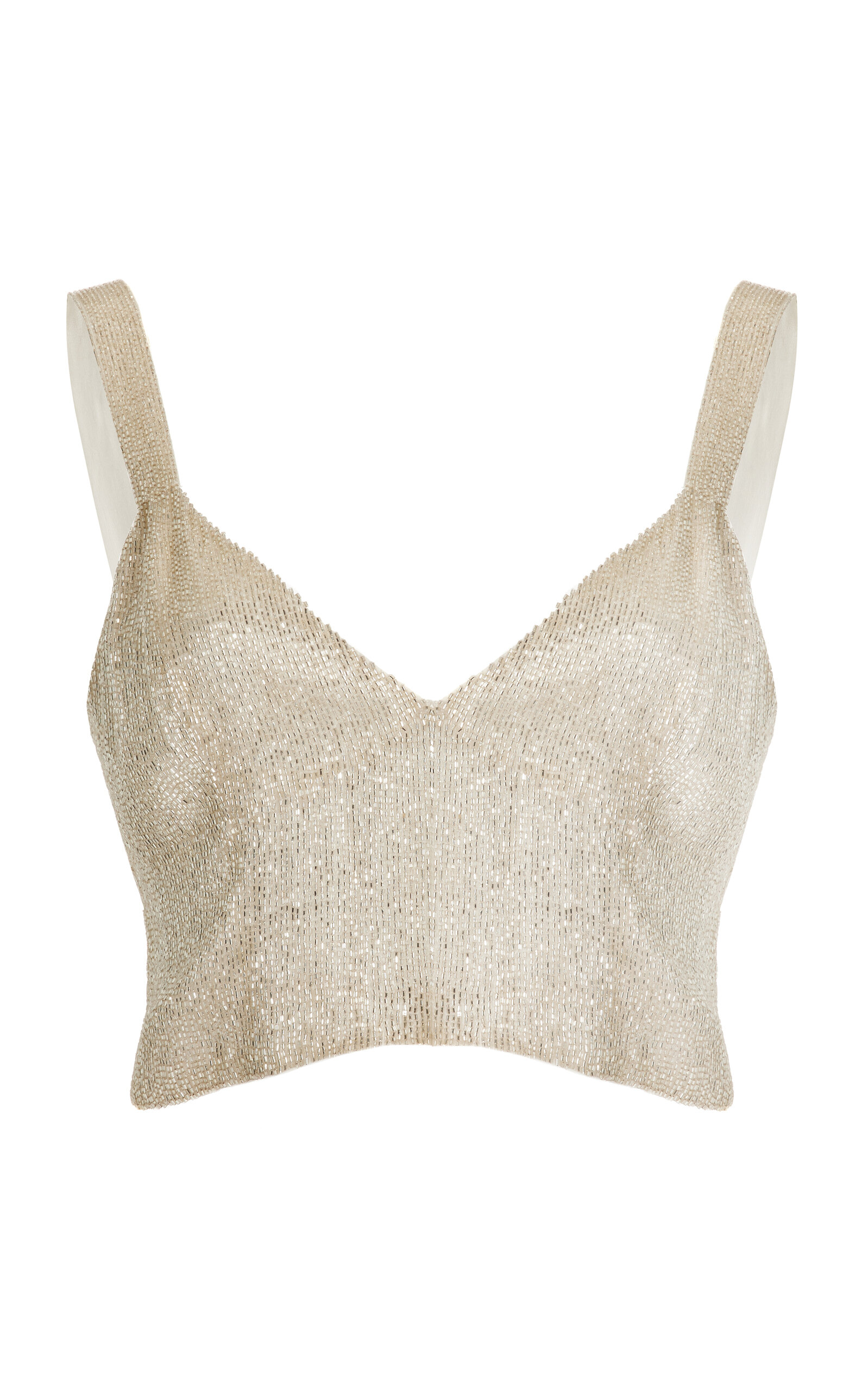 Twp Joie Beaded Silk Crop Top In Silver