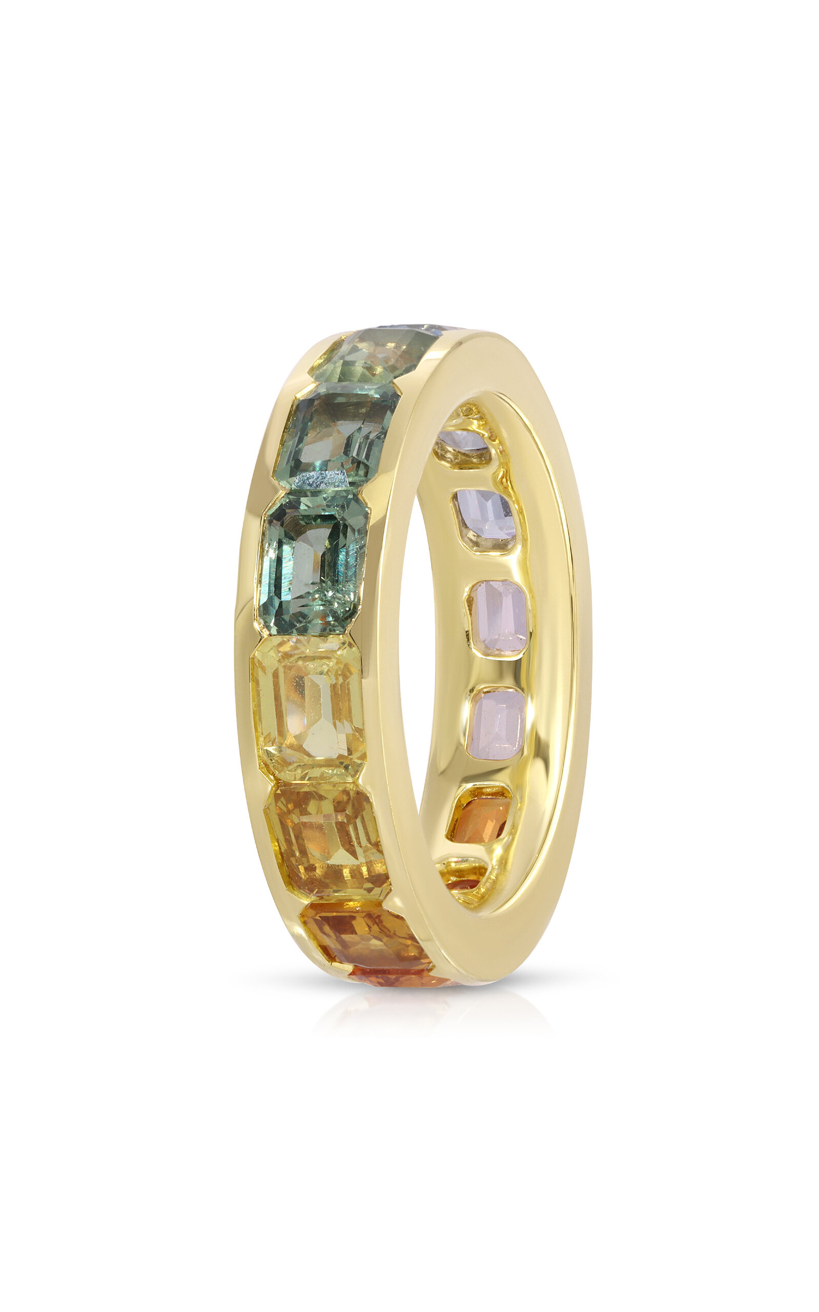 Octavia Elizabeth 18k Yellow Gold Rainbow Sapphire Alice Eternity Ring In Multi