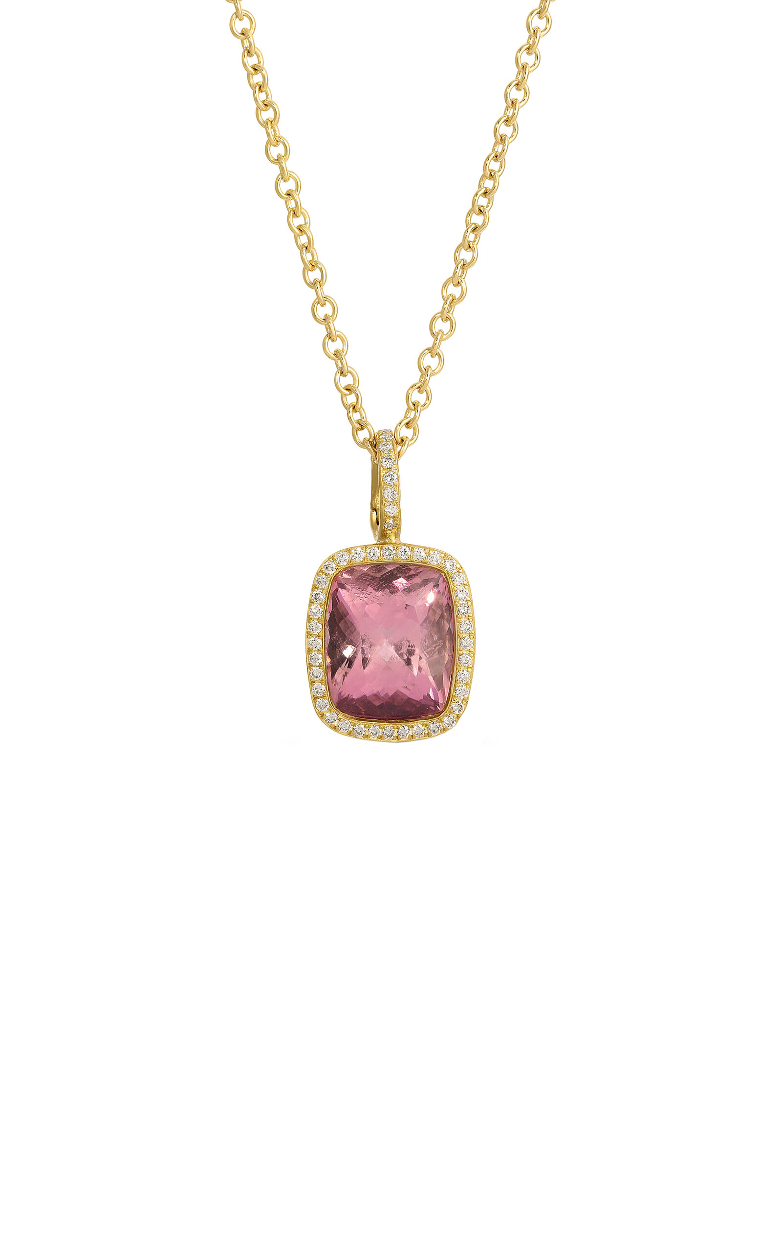 Octavia Elizabeth 18k Yellow Gold Pink Tourmaline Diamond Necklace