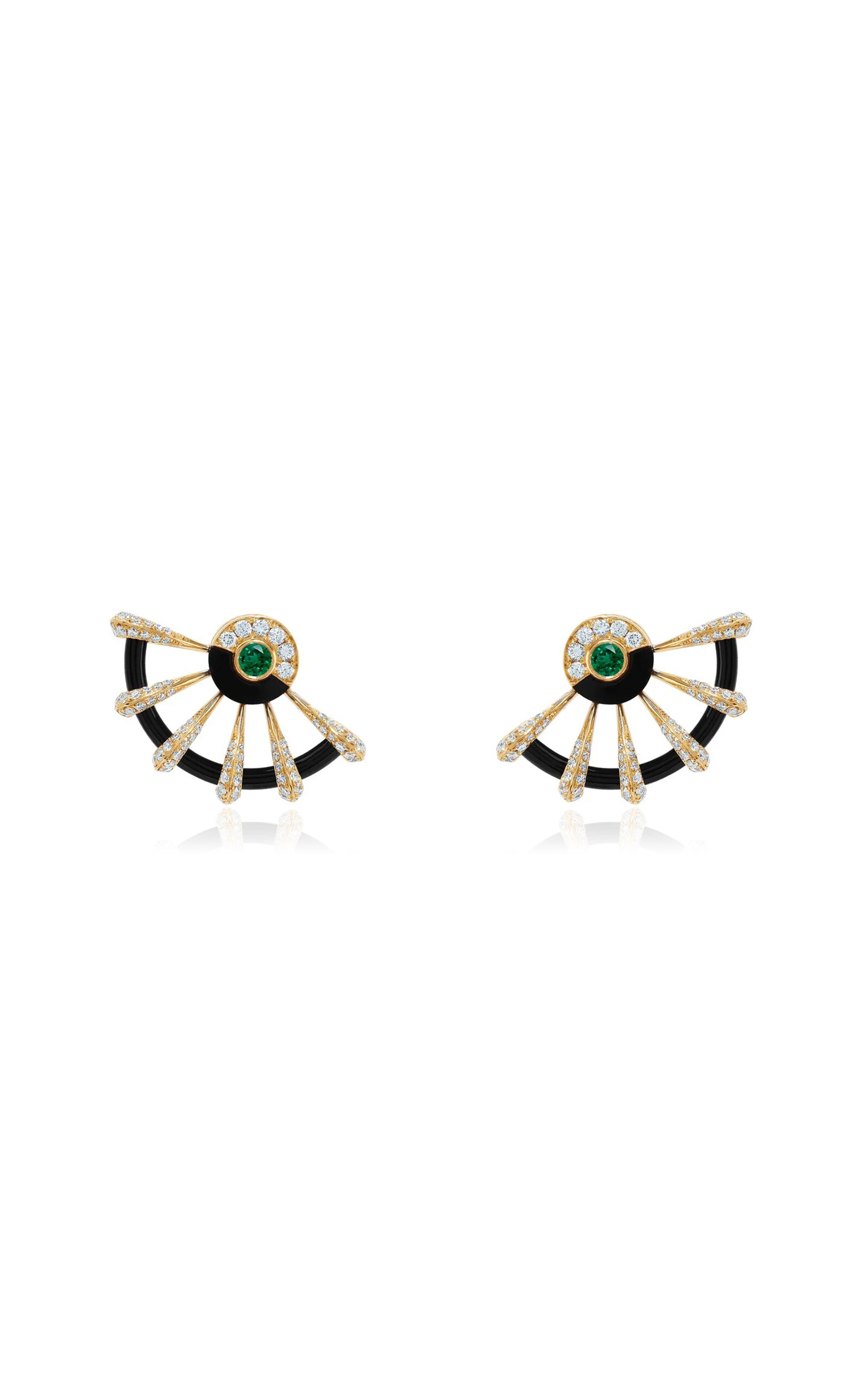 18k Yellow Gold Diamond; Emerald; Onyx Earrings