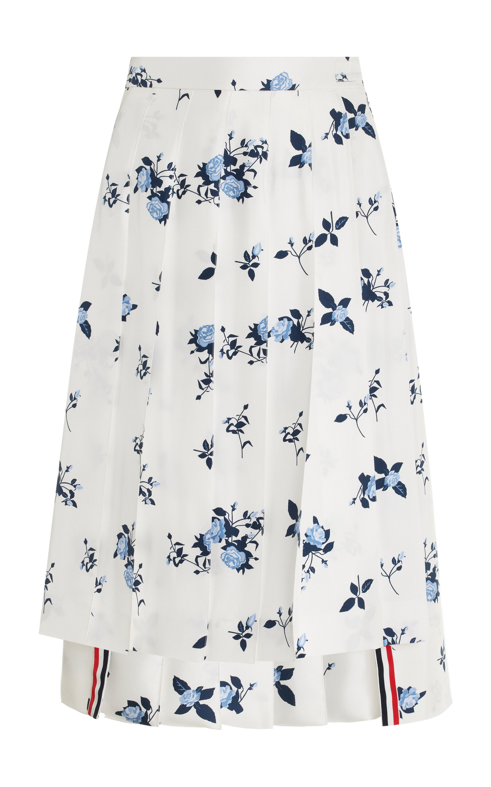 Shop Thom Browne Pleated Floral Silk Midi Skirt In White