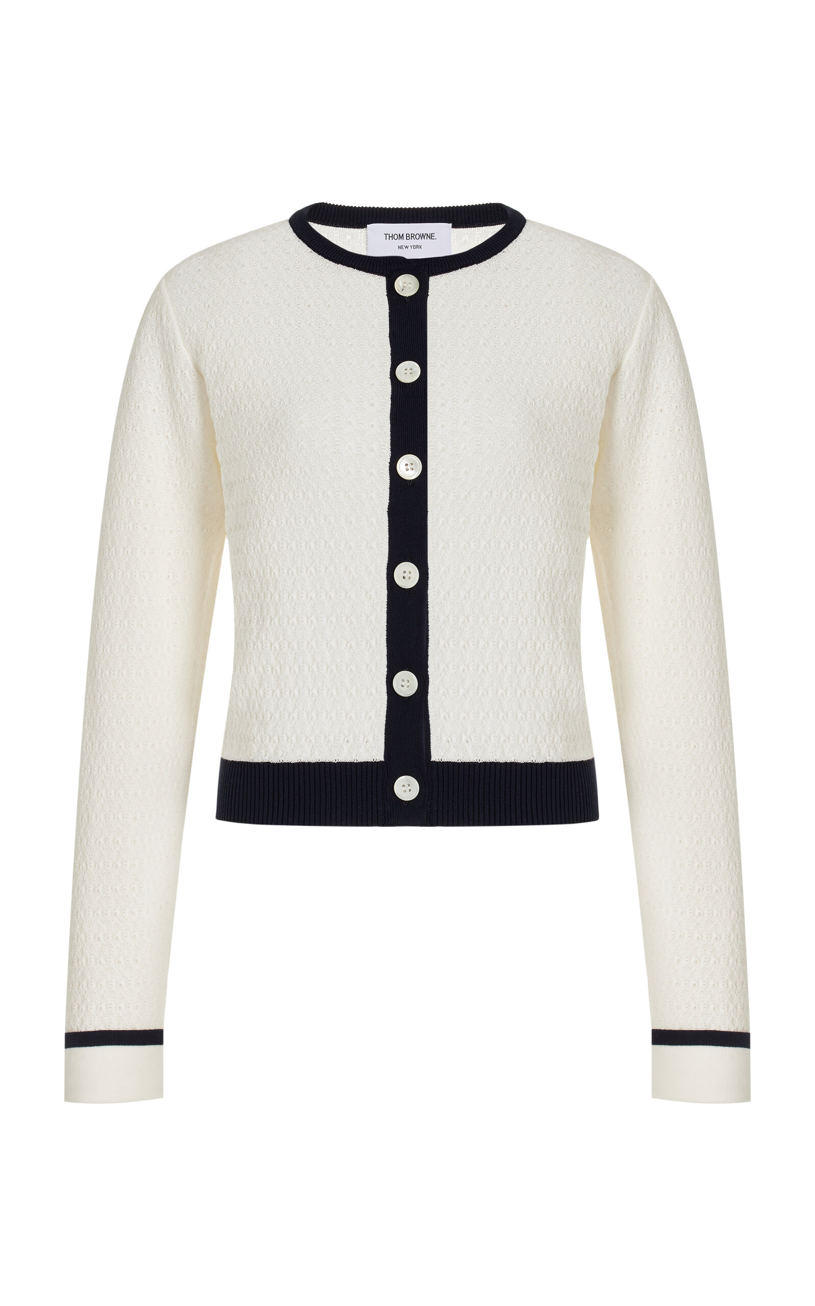 Shop Thom Browne Pointelle-knit Cotton Cardigan In White