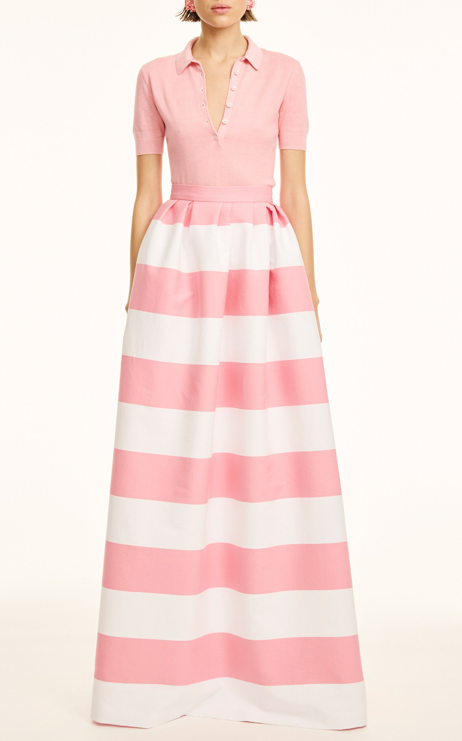 Shop Carolina Herrera Short Sleeve Silk-cotton Polo Top In Pink