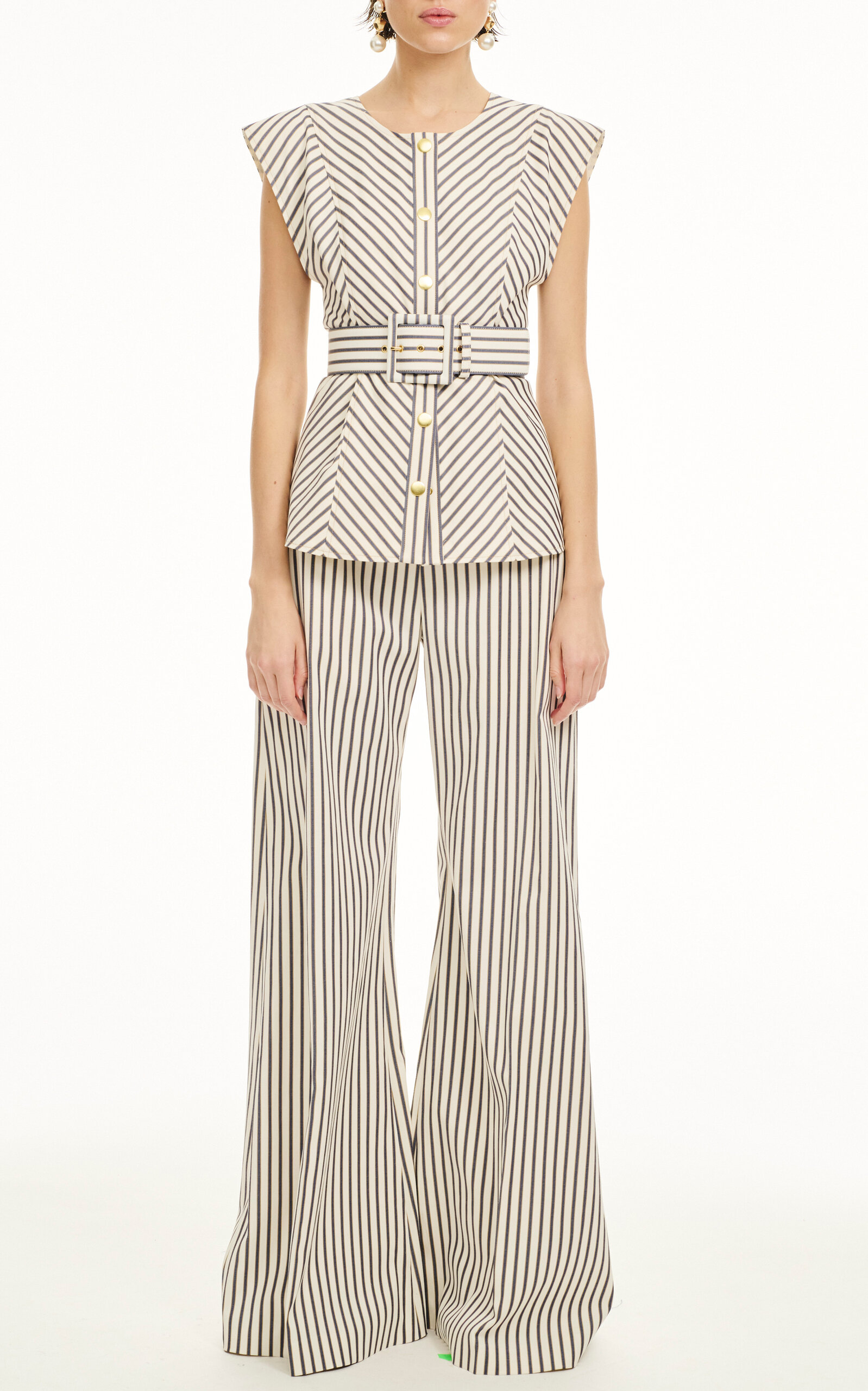 Carolina Herrera Belted Cotton-blend Top In Stripe